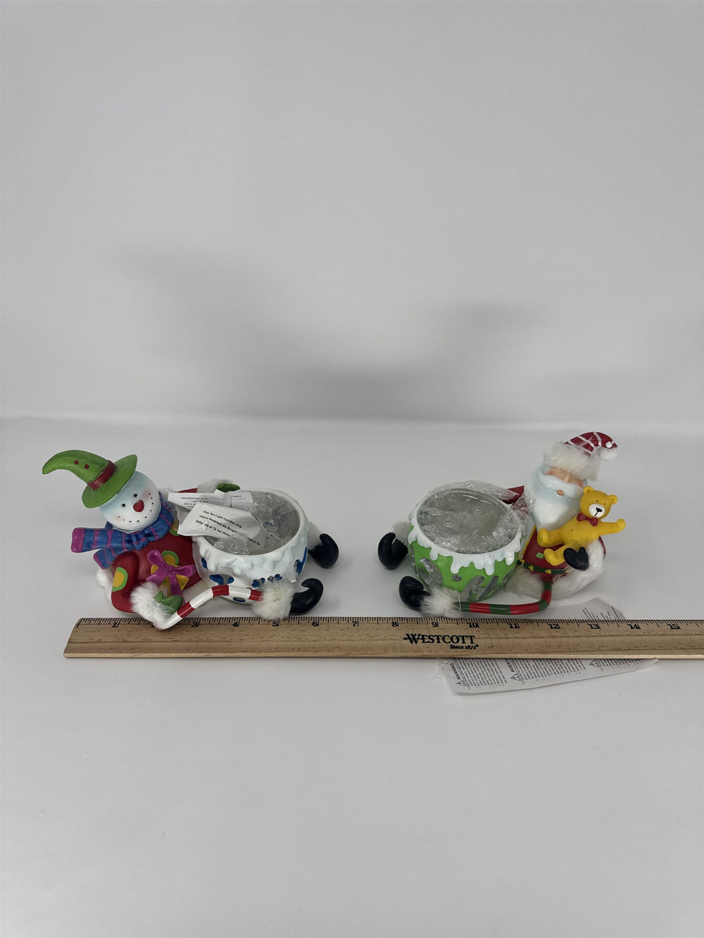Home Interiors 59152 Santa & Snowman Candle Holder Set Christmas Tealight NIB