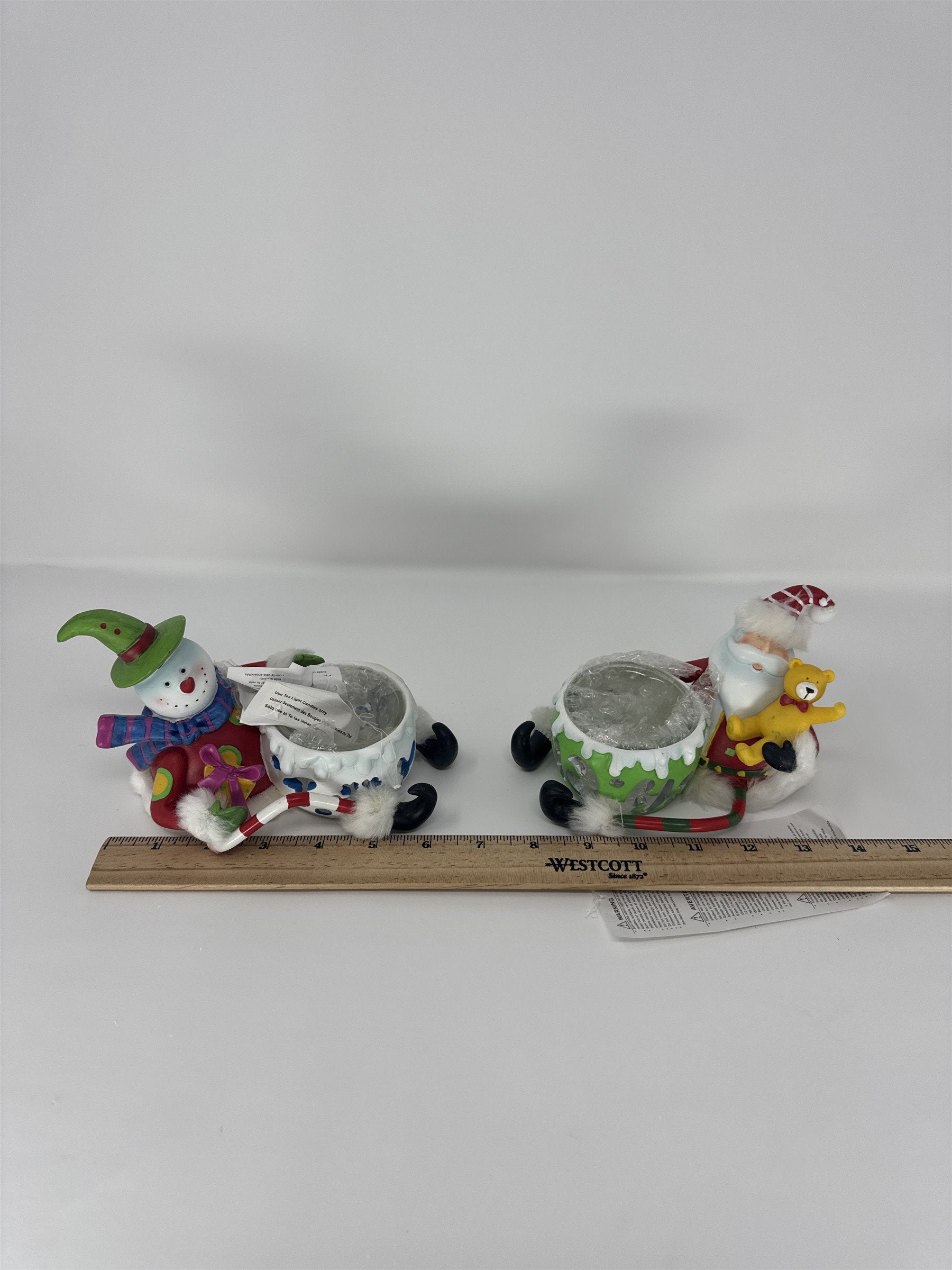Home Interiors 59152 Santa & Snowman Candle Holder Set Christmas Tealight NIB