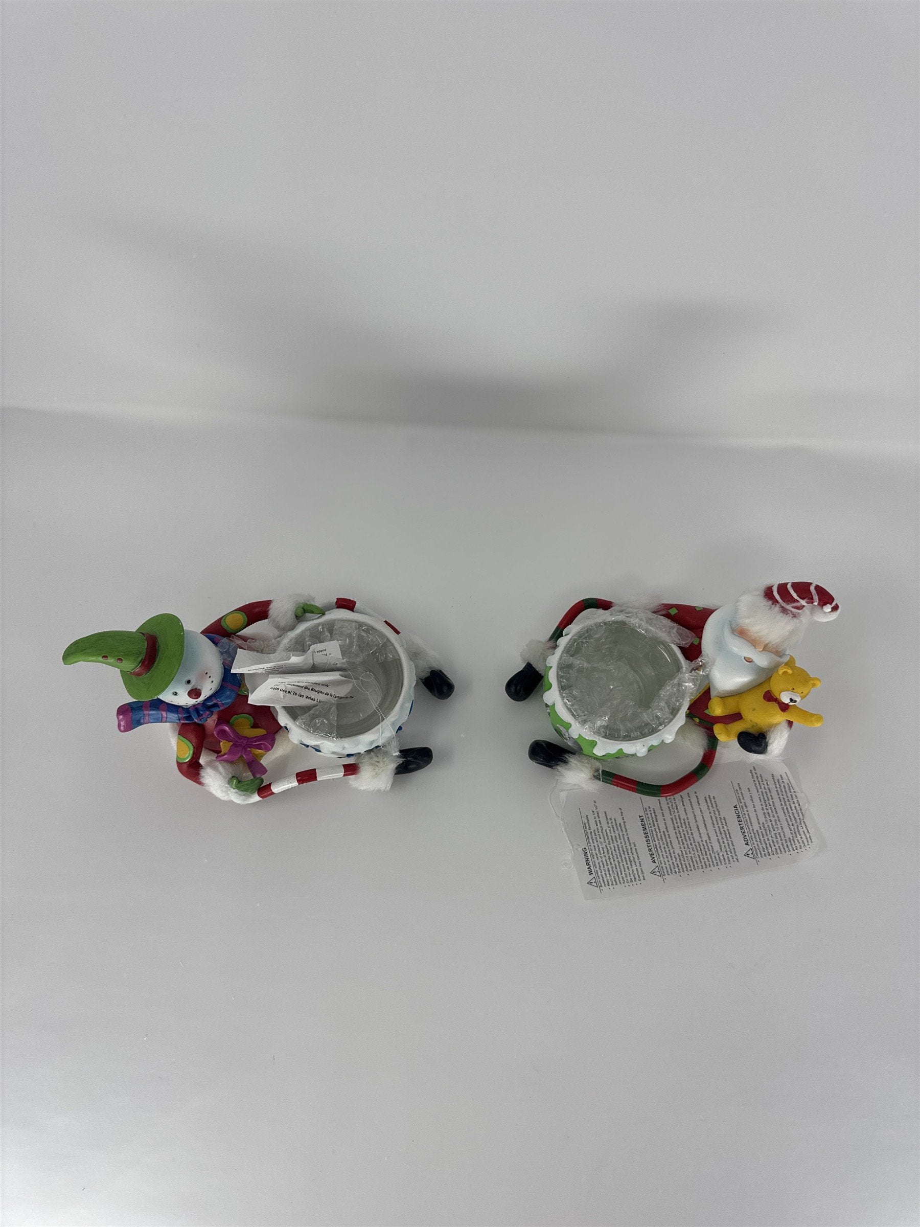 Home Interiors 59152 Santa & Snowman Candle Holder Set Christmas Tealight NIB