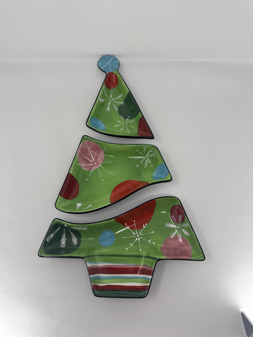 Vintage Home Interiors 58054 Retro Christmas Tree Plate Set 3 Nesting Ceramic
