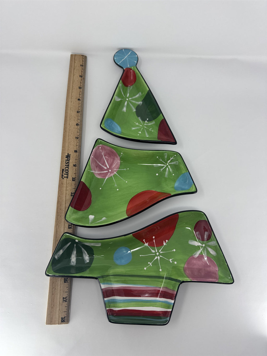 Vintage Home Interiors 58054 Retro Christmas Tree Plate Set 3 Nesting Ceramic