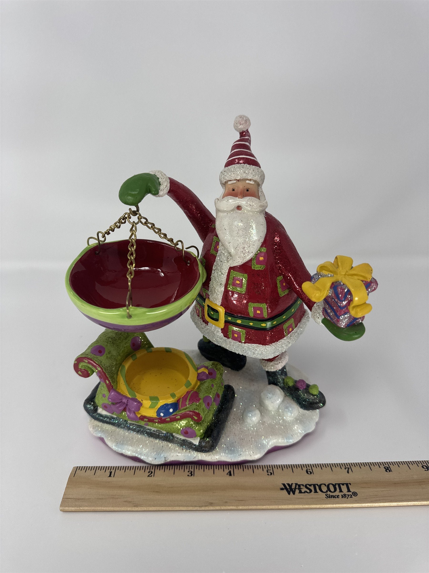 Home Interiors Santa Sleigh Candle Holder 59151 Christmas Glitter Figurine NIB