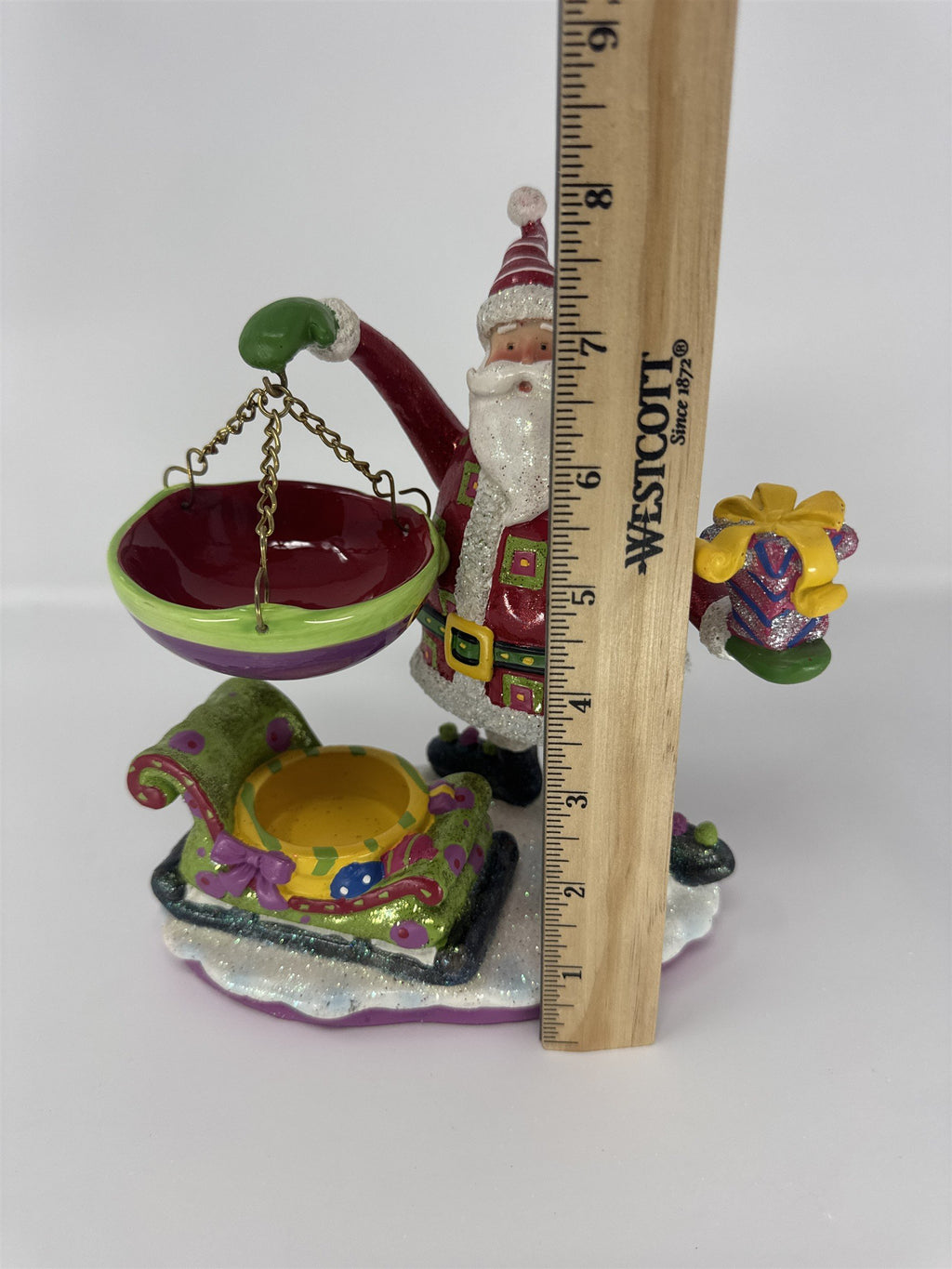 Home Interiors Santa Sleigh Candle Holder 59151 Christmas Glitter Figurine NIB
