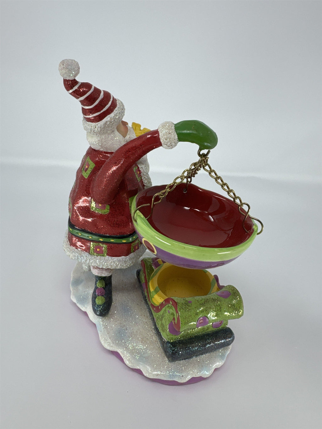 Home Interiors Santa Sleigh Candle Holder 59151 Christmas Glitter Figurine NIB