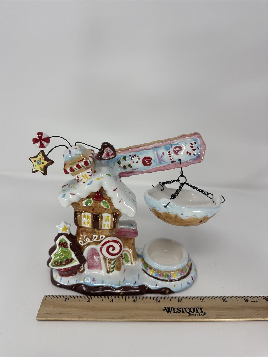 Home Interiors Gingerbread House Candle Holder 59149 Christmas Ceramic Set NIB
