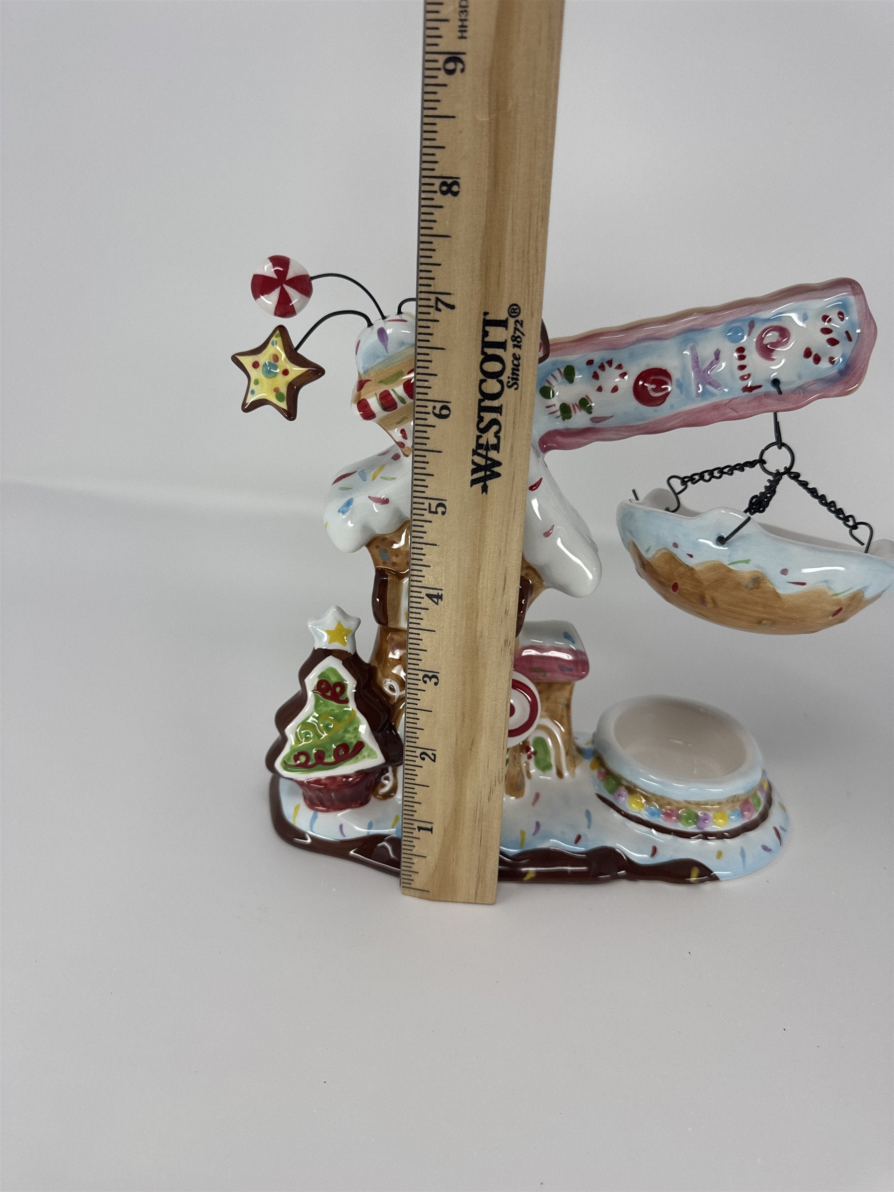 Home Interiors Gingerbread House Candle Holder 59149 Christmas Ceramic Set NIB
