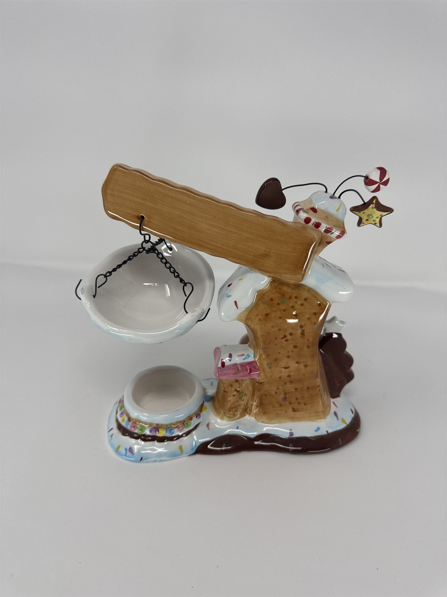 Home Interiors Gingerbread House Candle Holder 59149 Christmas Ceramic Set NIB