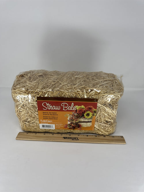 FloraCraft Natural Straw Bale 6x6x12 Large Miniature Hay Bale Fall Autumn Decor