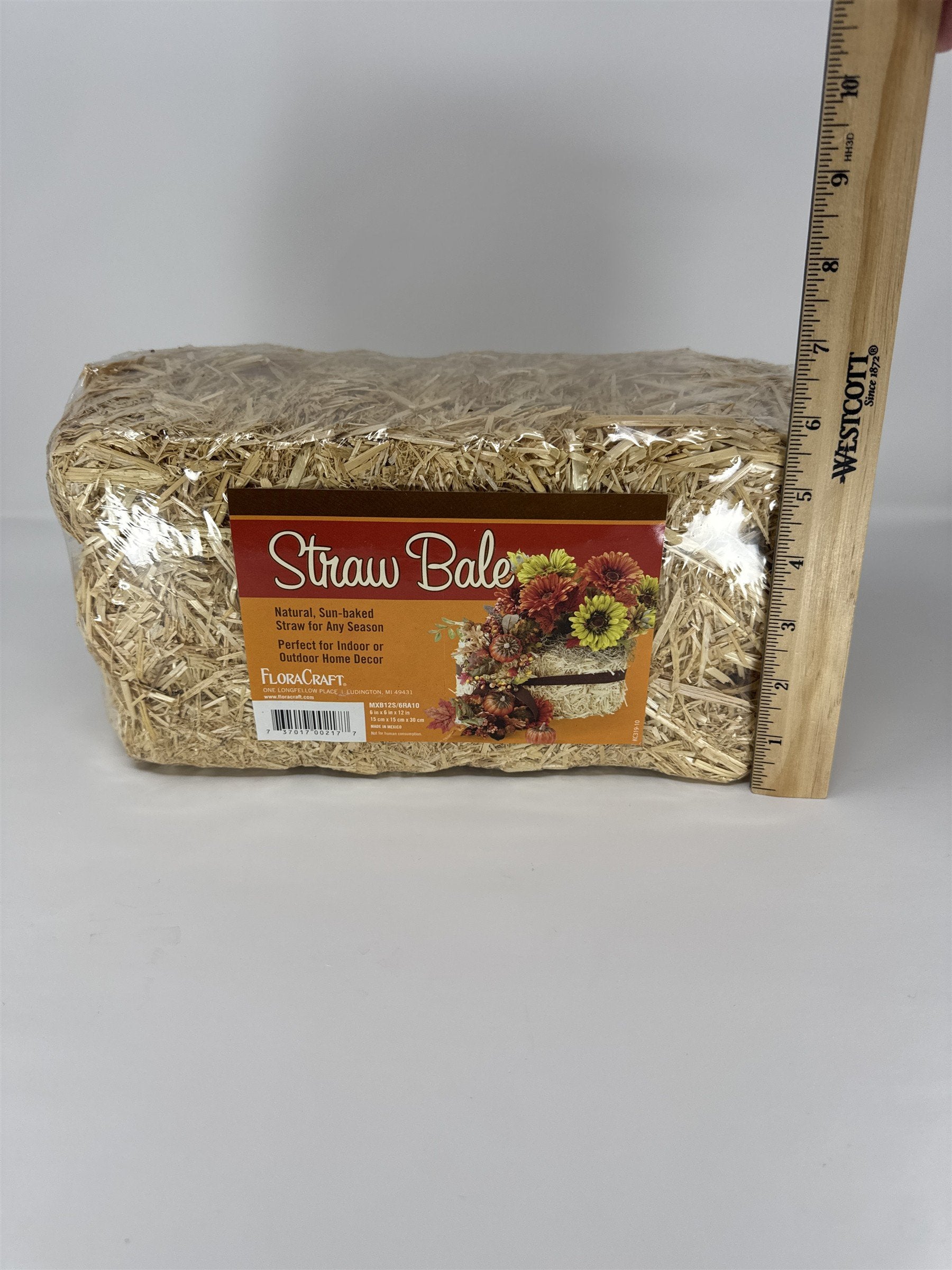 FloraCraft Natural Straw Bale 6x6x12 Large Miniature Hay Bale Fall Autumn Decor