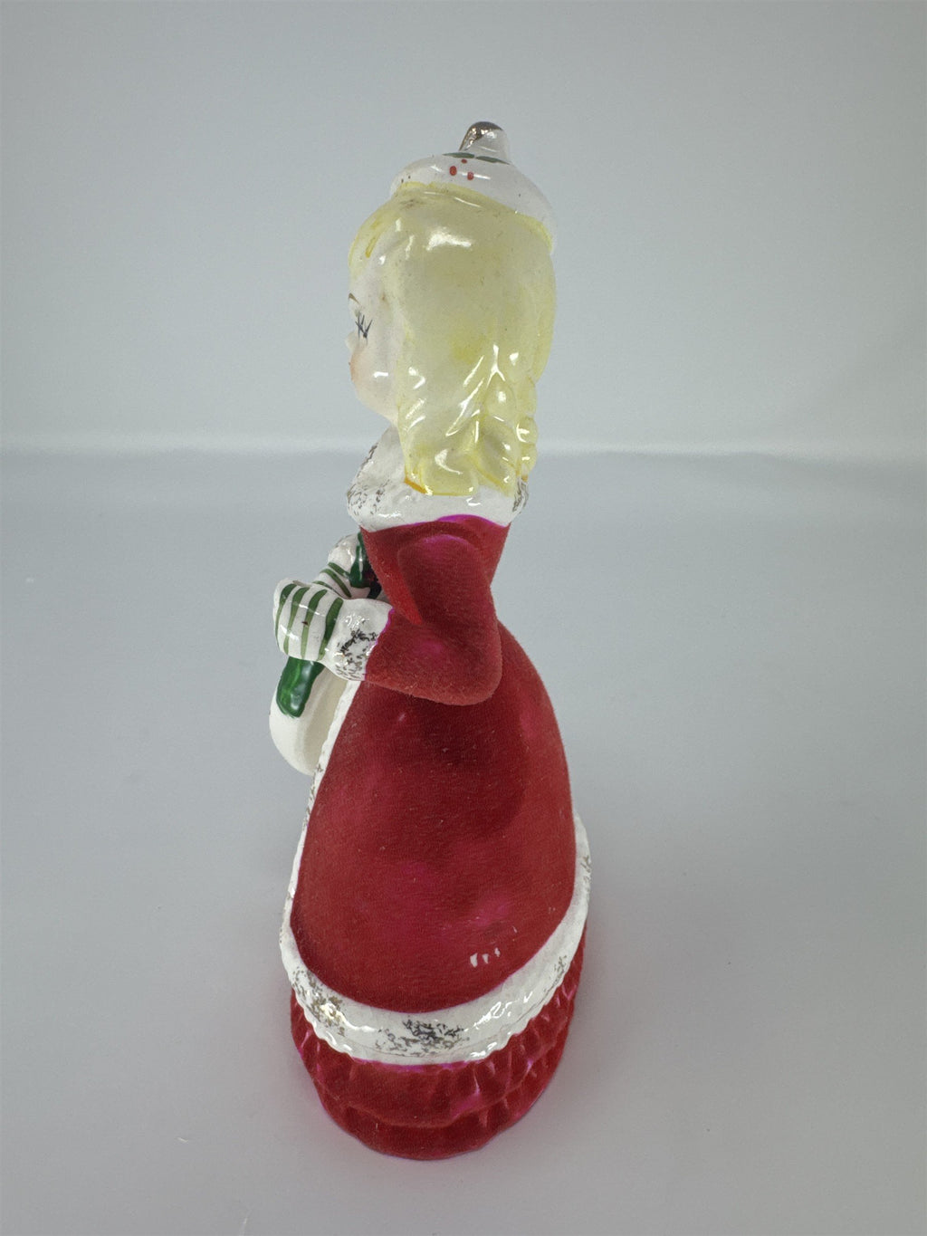 Vintage Relco Japan Flocked Felt Lady Figurine Poinsettia Purse Christmas