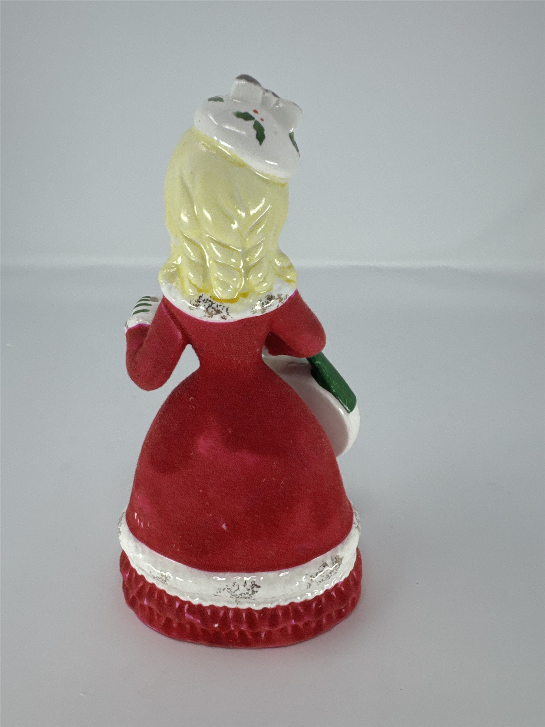 Vintage Relco Japan Flocked Felt Lady Figurine Poinsettia Purse Christmas