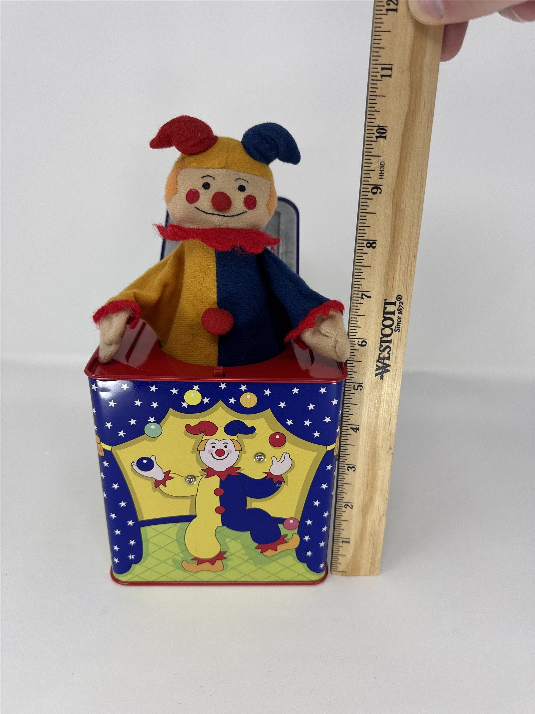 Vintage Jack in the Box Musical Toy Metal Tin Pop Up Character Retro Play