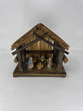 Vintage Nativity Scene Creche Made in Italy Rustic Wood Bark Stable Figurines