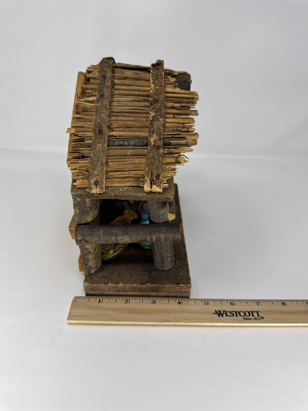 Vintage Nativity Scene Creche Made in Italy Rustic Wood Bark Stable Figurines