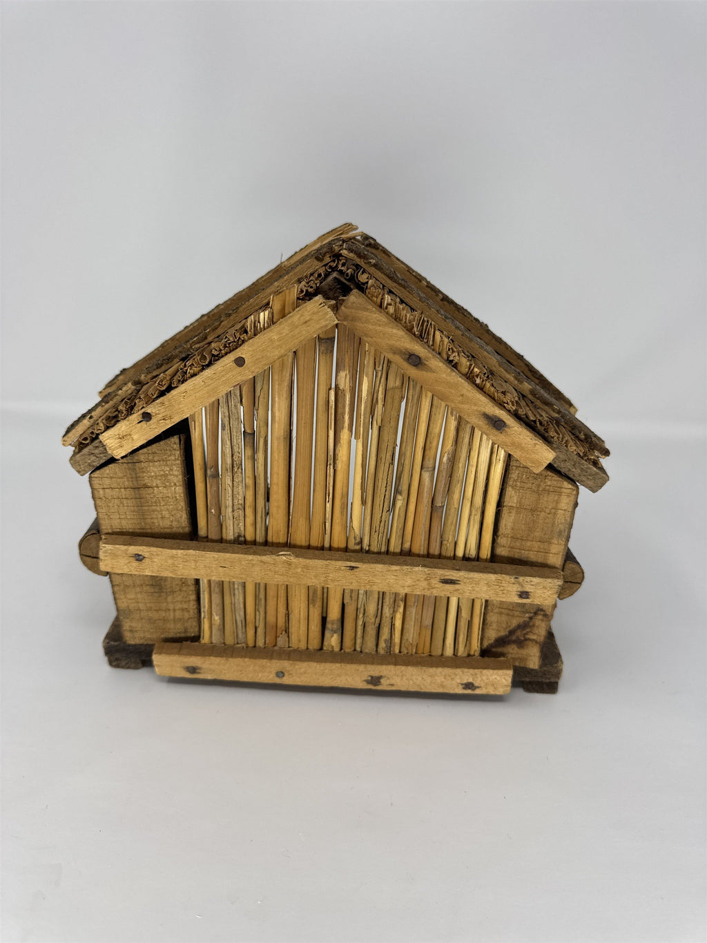 Vintage Nativity Scene Creche Made in Italy Rustic Wood Bark Stable Figurines