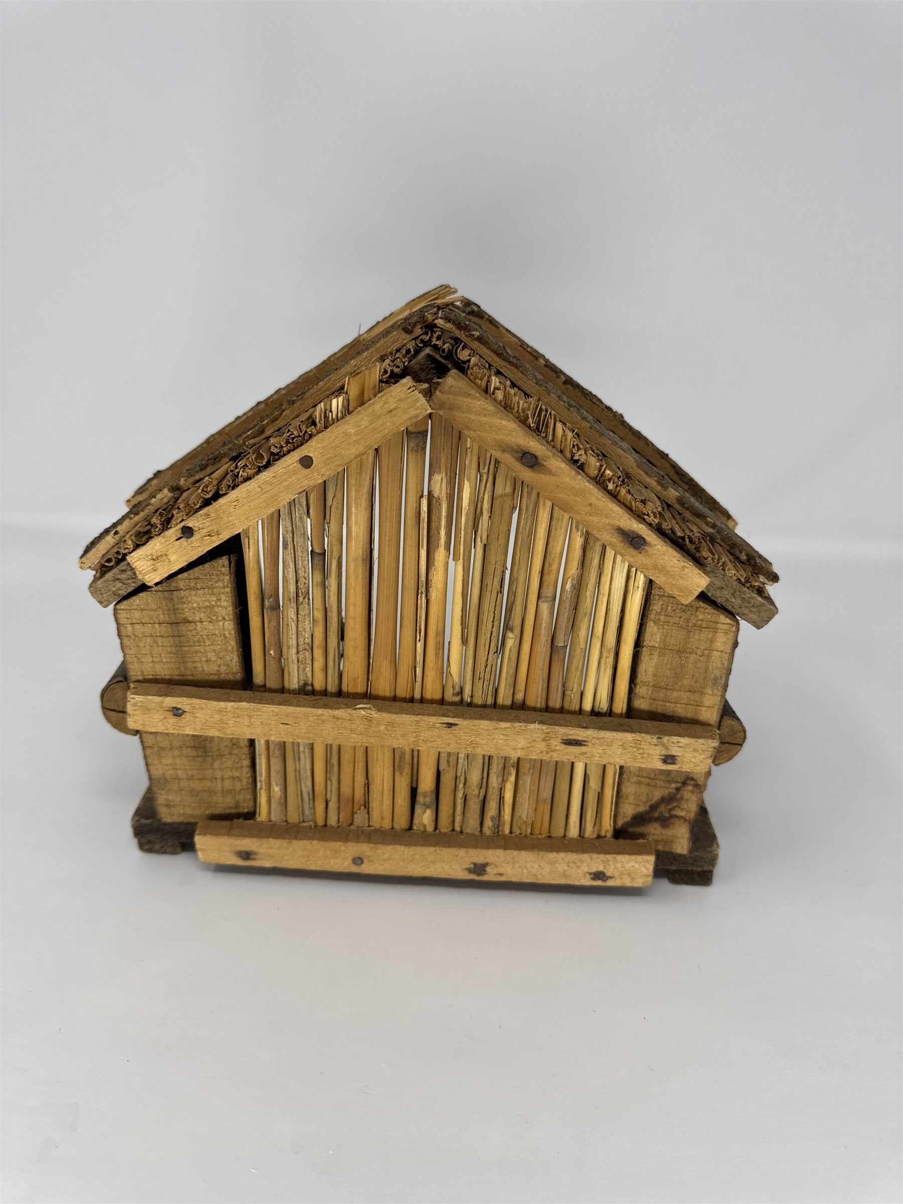 Vintage Nativity Scene Creche Made in Italy Rustic Wood Bark Stable Figurines