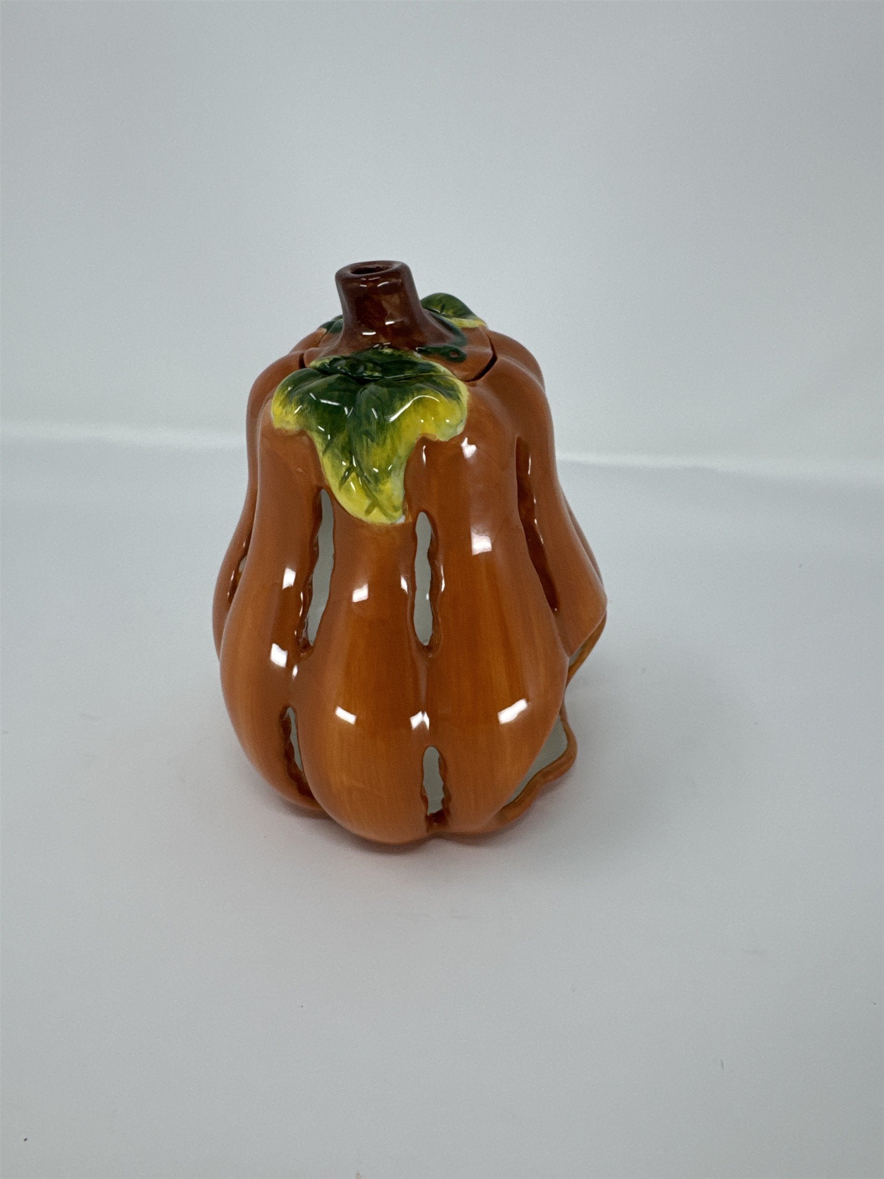 Vintage Ceramic Pumpkin Gourd Votive Candle Holder Glazed Harvest Fall Decor