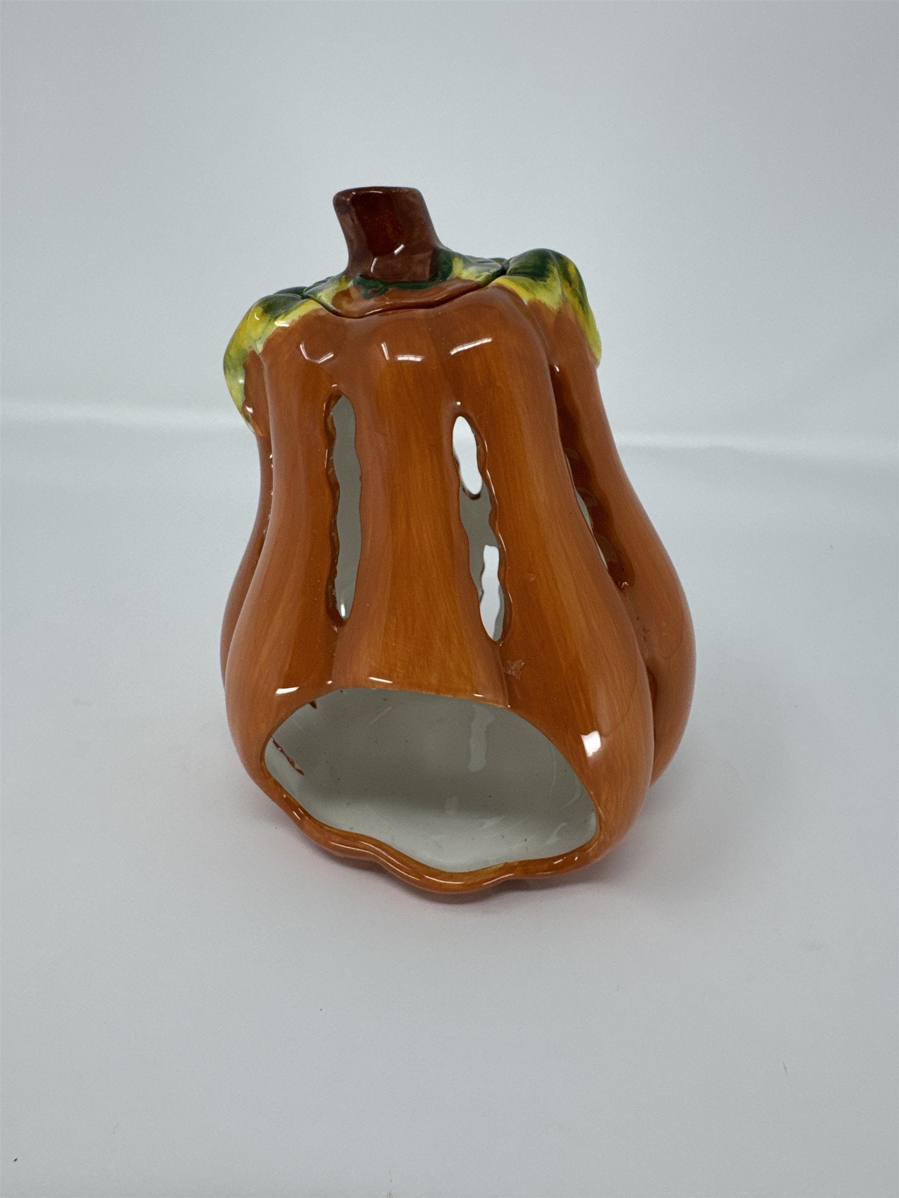 Vintage Ceramic Pumpkin Gourd Votive Candle Holder Glazed Harvest Fall Decor