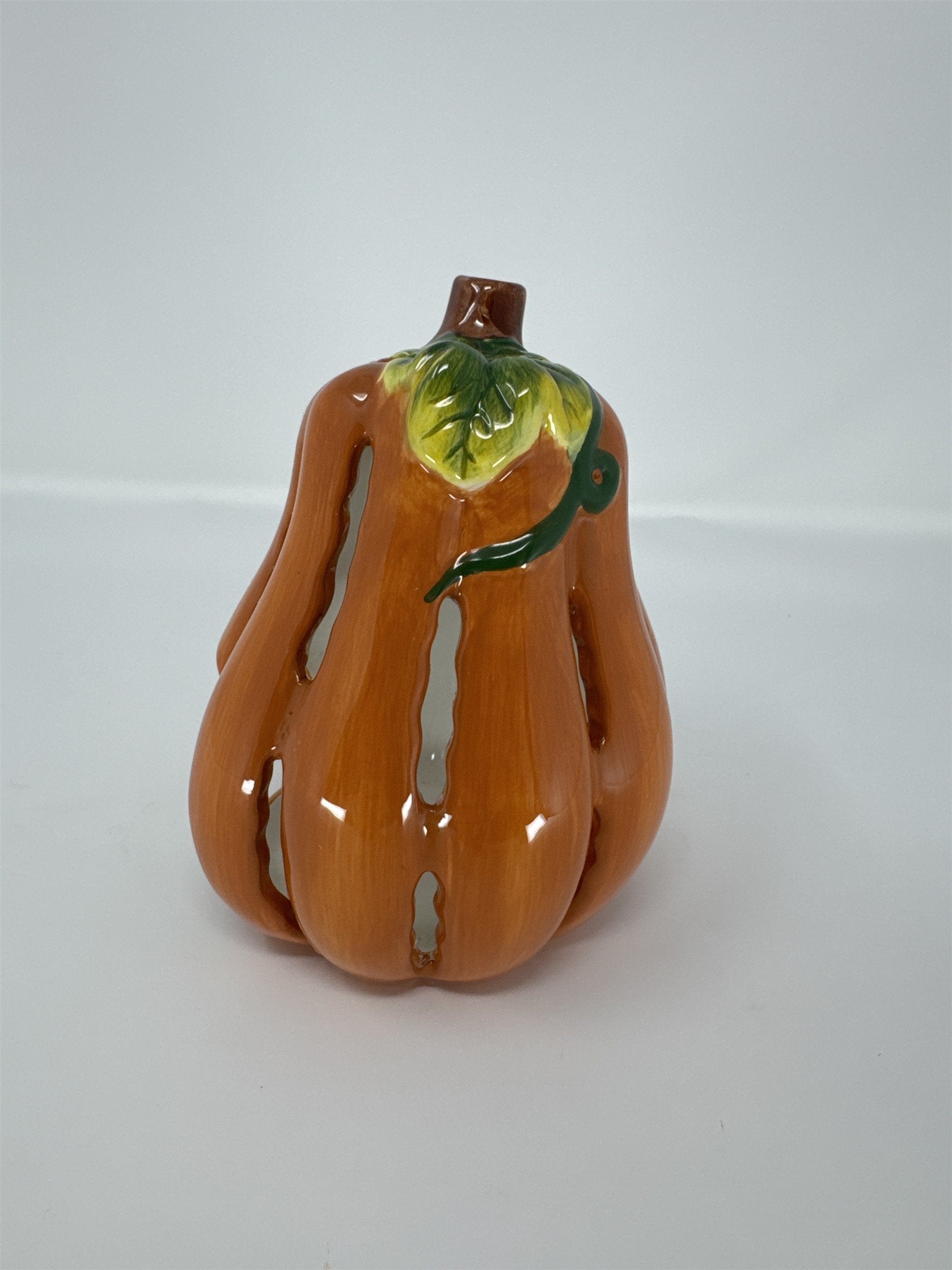 Vintage Ceramic Pumpkin Gourd Votive Candle Holder Glazed Harvest Fall Decor