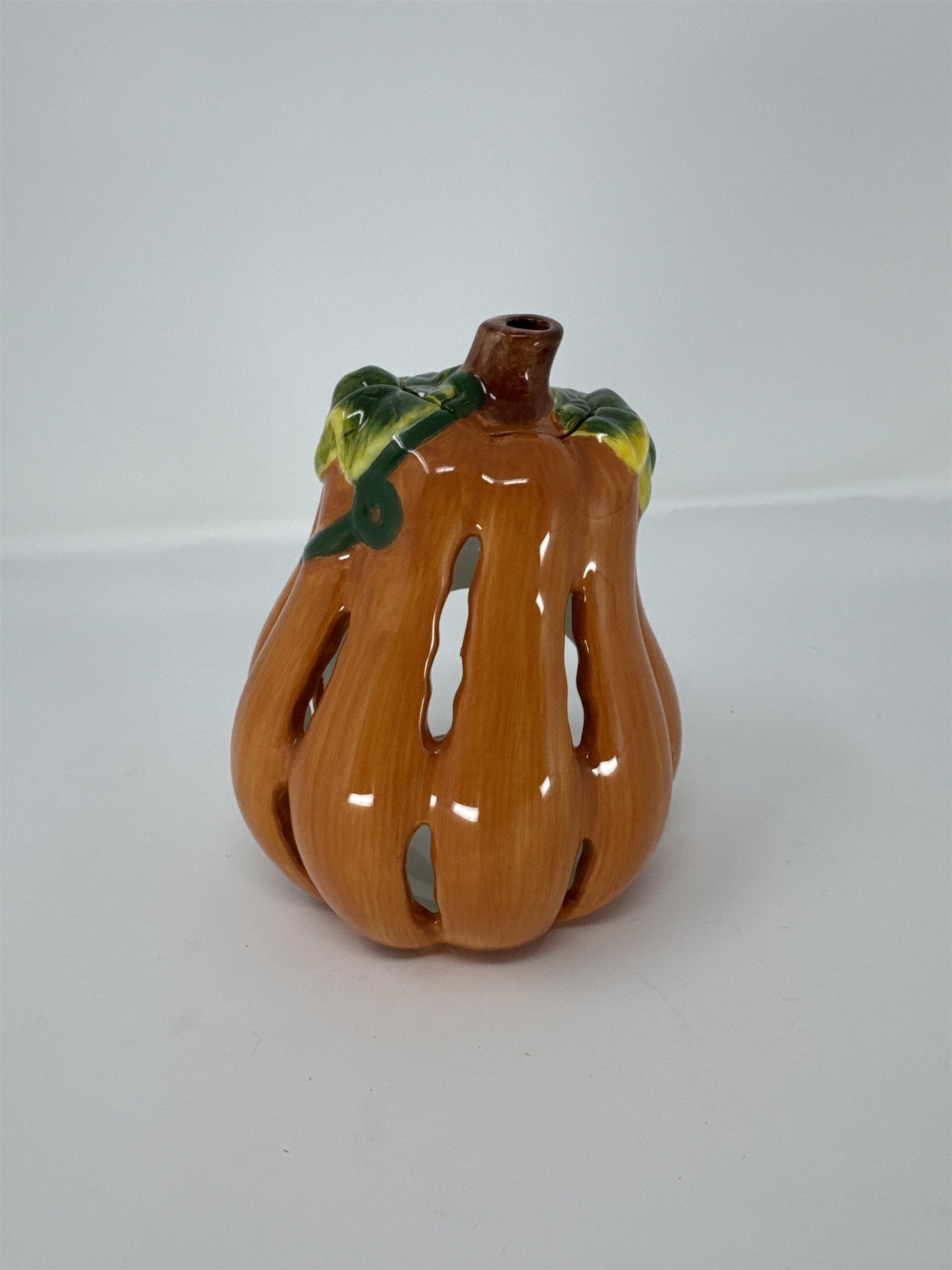 Vintage Ceramic Pumpkin Gourd Votive Candle Holder Glazed Harvest Fall Decor