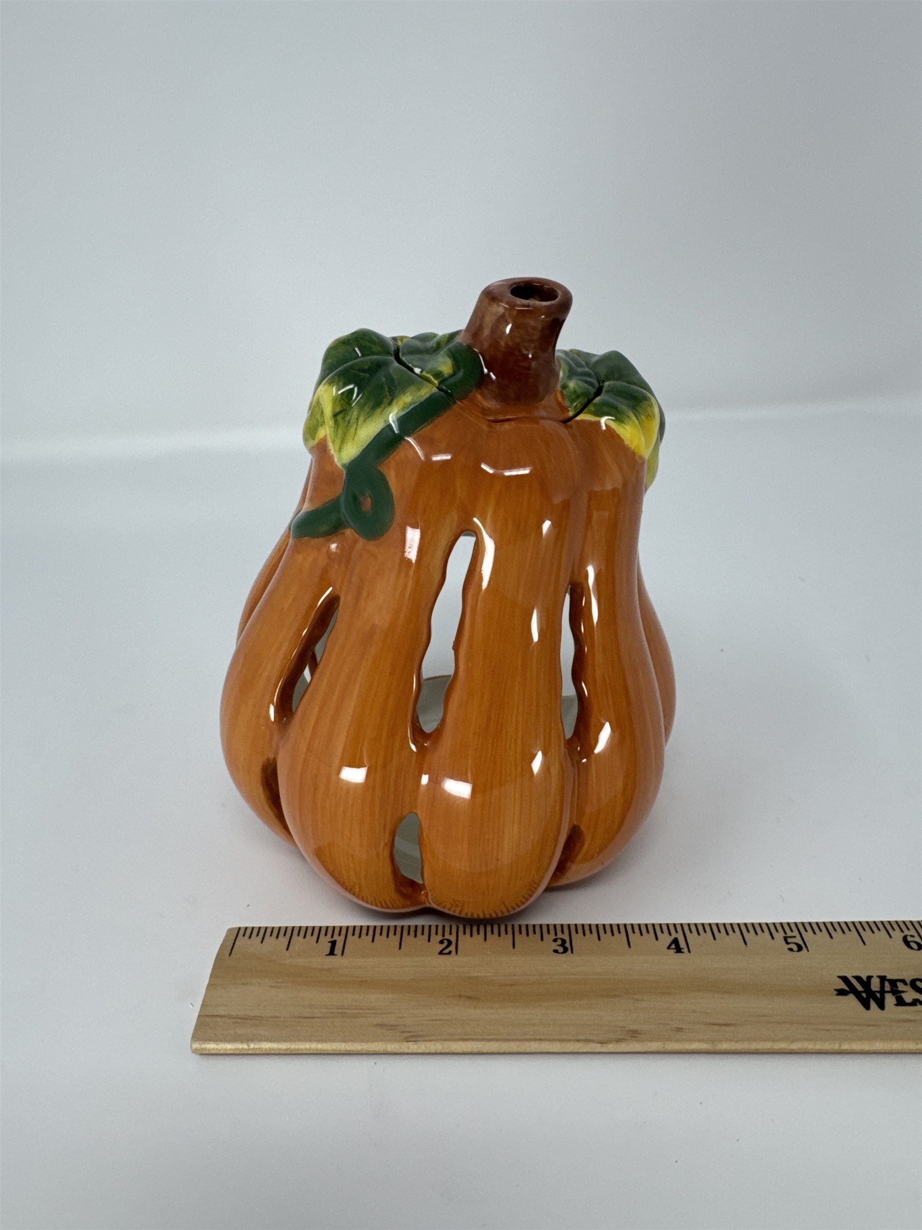 Vintage Ceramic Pumpkin Gourd Votive Candle Holder Glazed Harvest Fall Decor