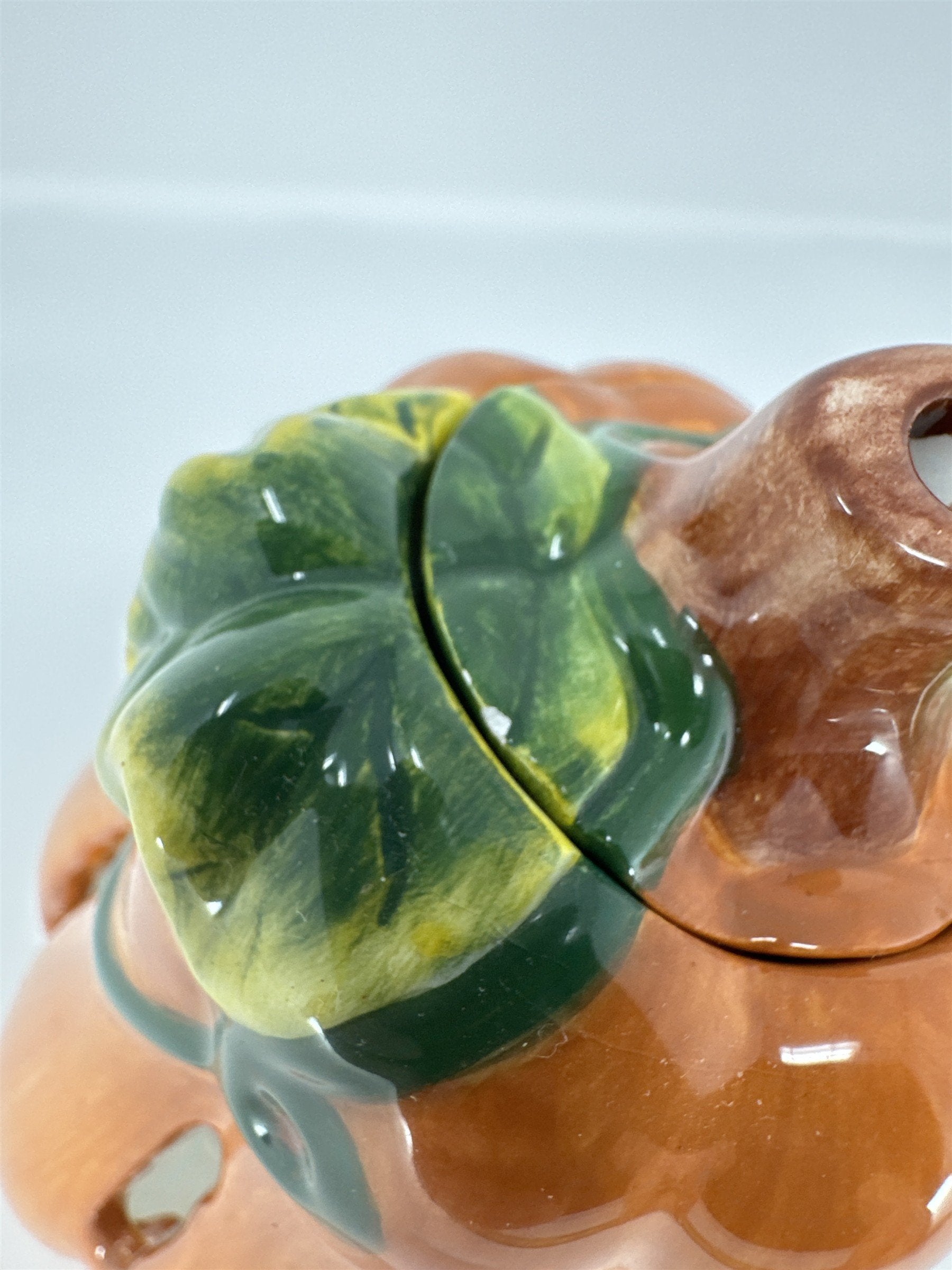 Vintage Ceramic Pumpkin Gourd Votive Candle Holder Glazed Harvest Fall Decor