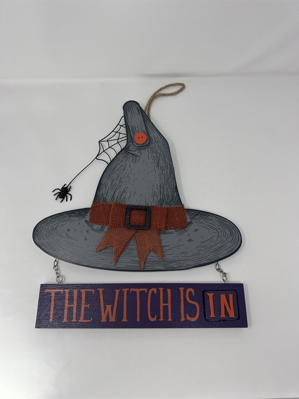 Kohl's The Witch Is In/Out Sign Hanging Wood Hat Spidery Halloween Decor