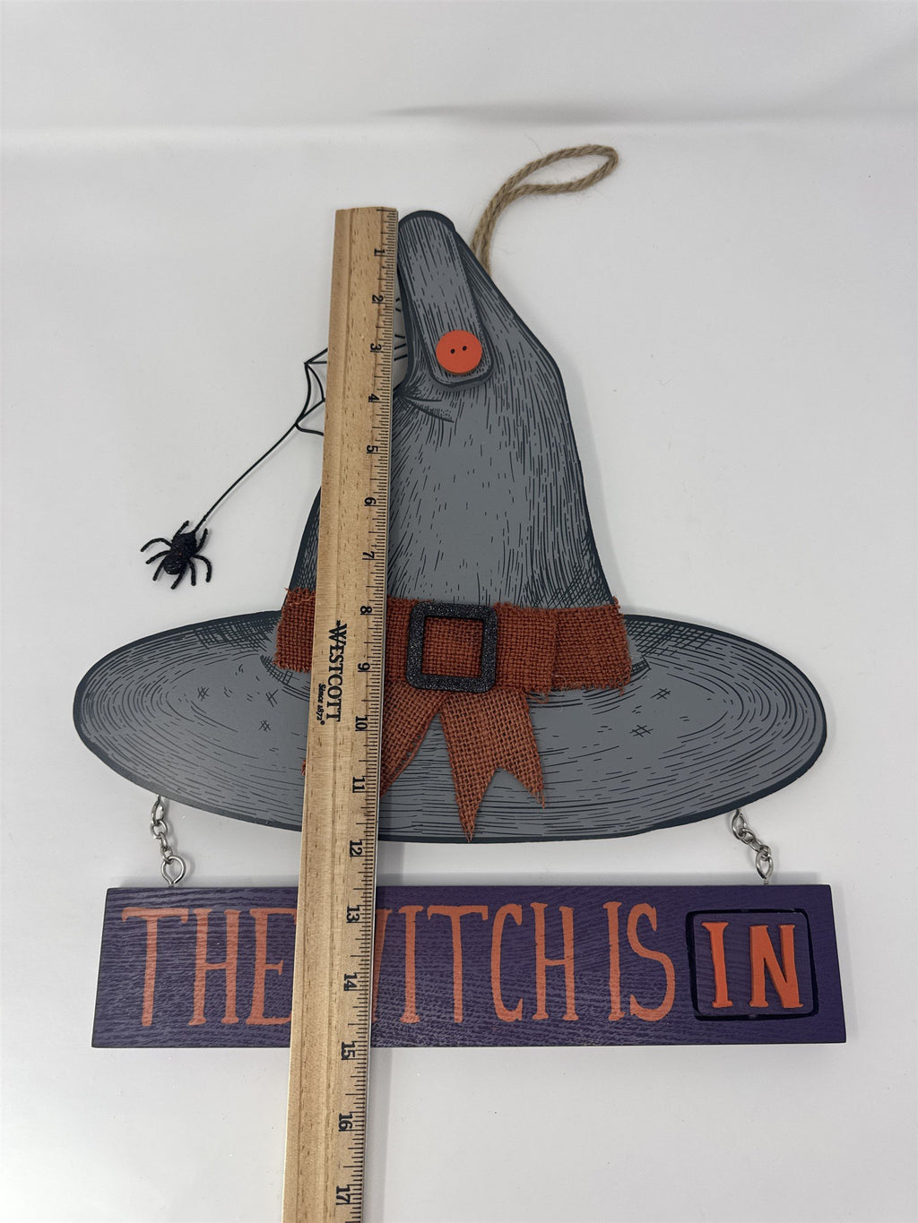 Kohl's The Witch Is In/Out Sign Hanging Wood Hat Spidery Halloween Decor