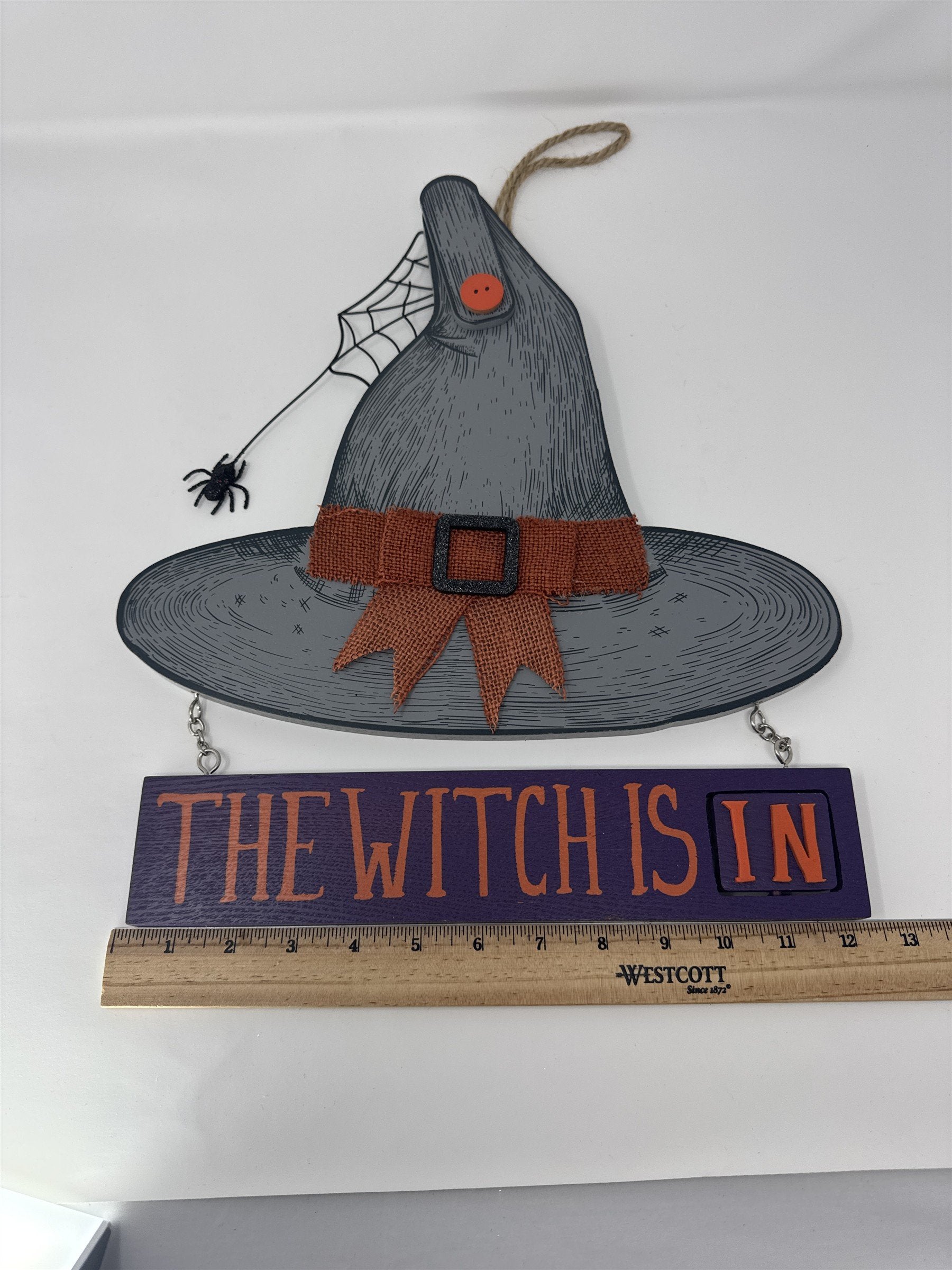Kohl's The Witch Is In/Out Sign Hanging Wood Hat Spidery Halloween Decor