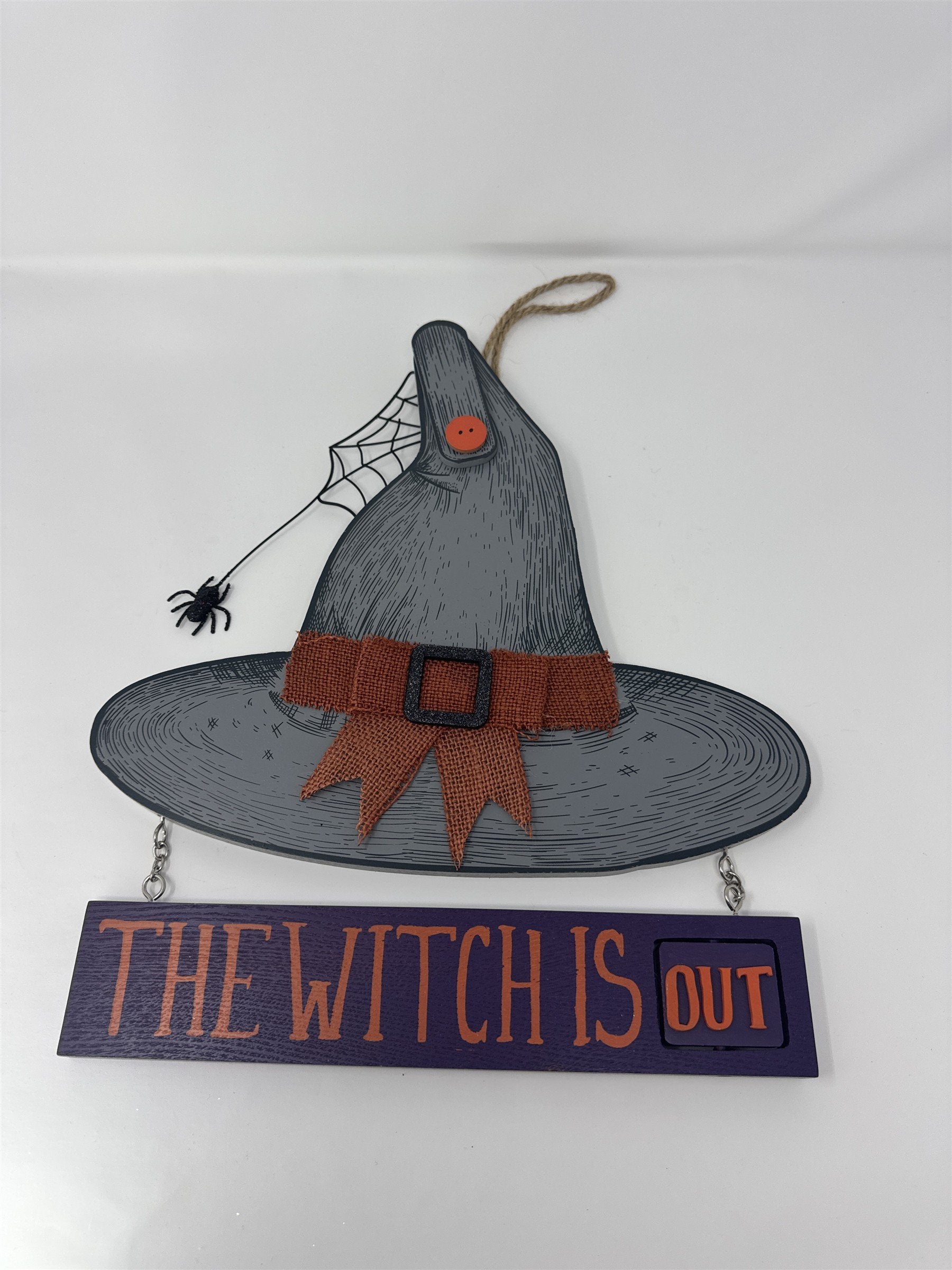 Kohl's The Witch Is In/Out Sign Hanging Wood Hat Spidery Halloween Decor