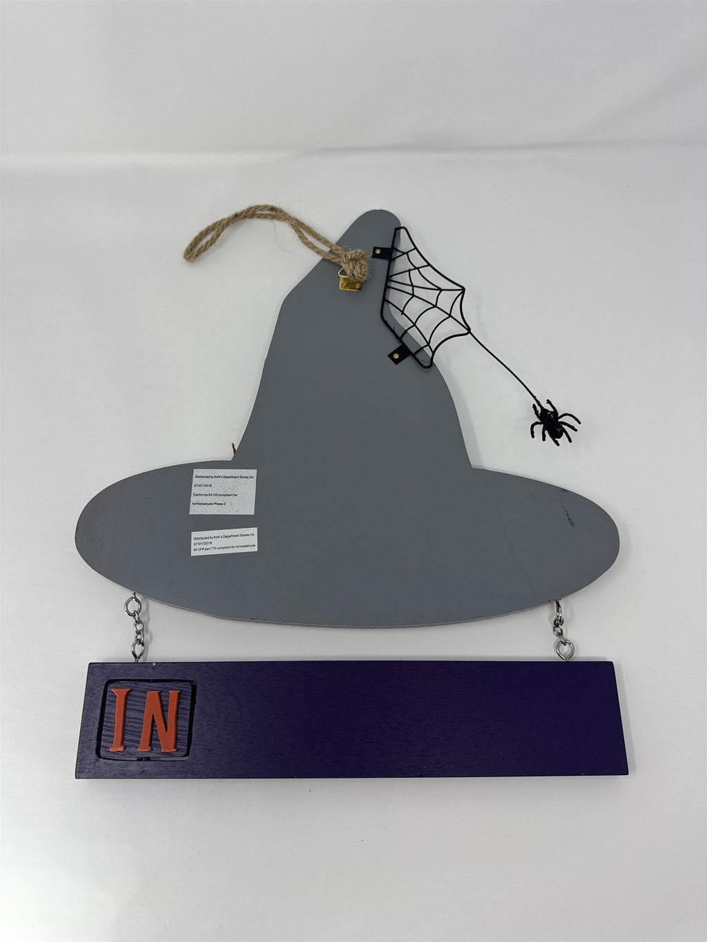 Kohl's The Witch Is In/Out Sign Hanging Wood Hat Spidery Halloween Decor