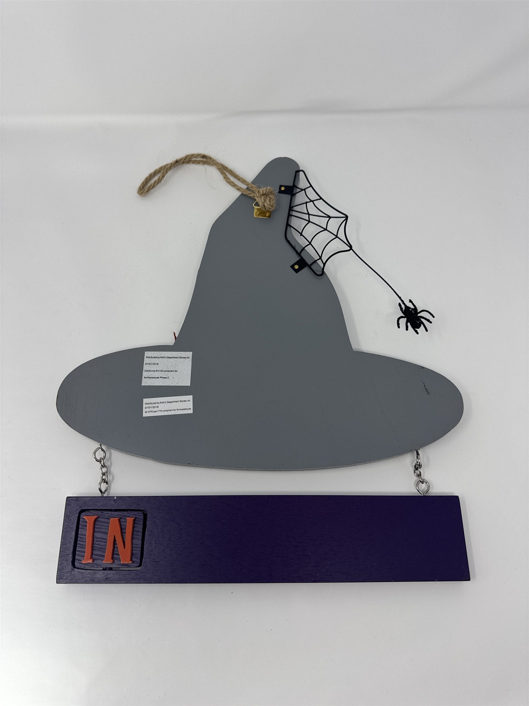 Kohl's The Witch Is In/Out Sign Hanging Wood Hat Spidery Halloween Decor