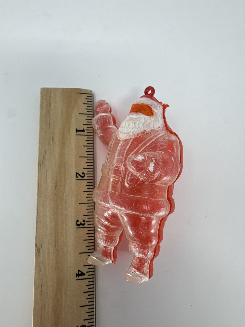 Vintage Santa Candy Container Ornament Red Clear Plastic
