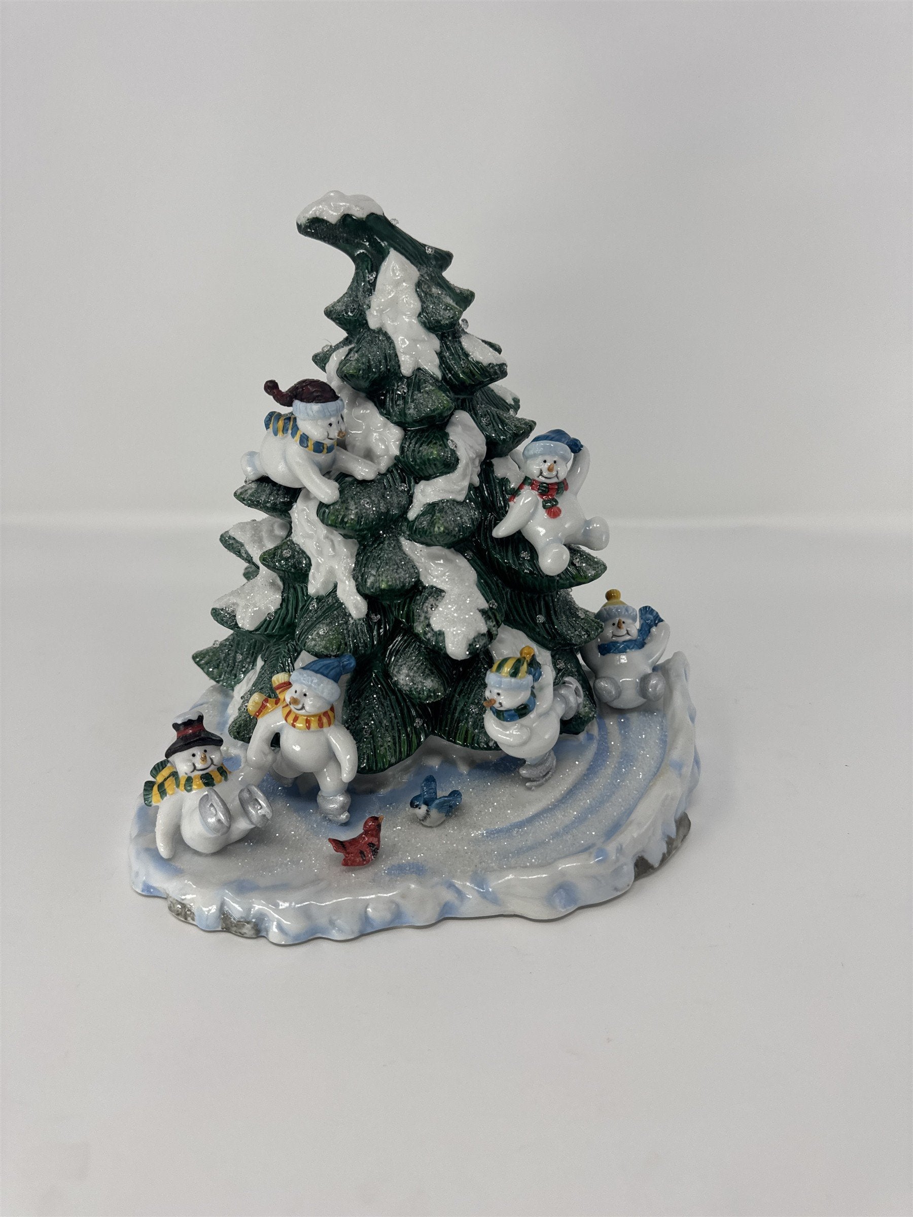 Home Interiors 57069 Lighted Fiber Optic Snowman Ice Skating Tree Figurine