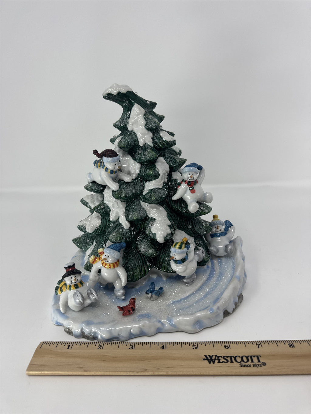 Home Interiors 57069 Lighted Fiber Optic Snowman Ice Skating Tree Figurine