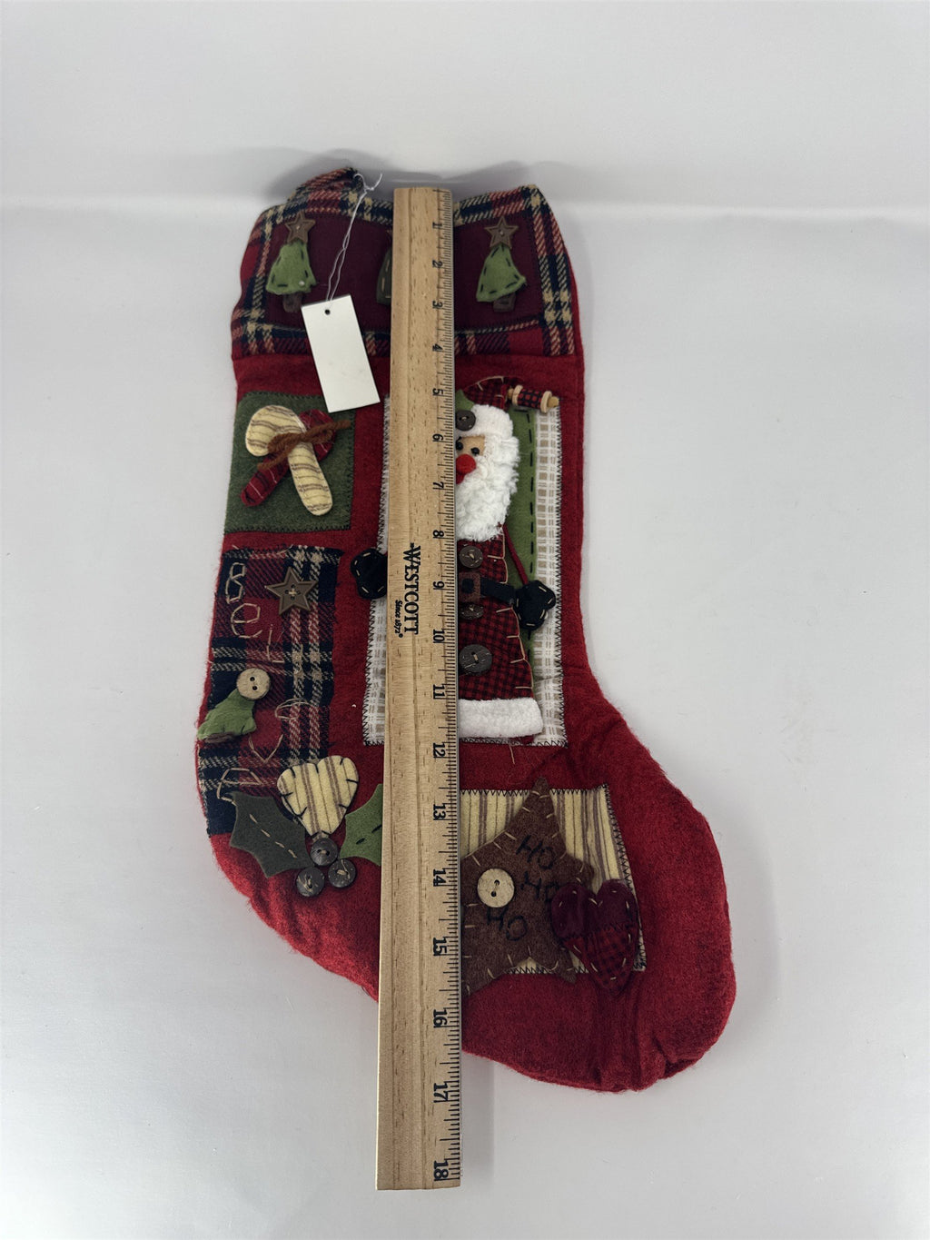 Home Interiors Christmas Stocking Red Fleece Primitive Santa Applique 57002 NIB