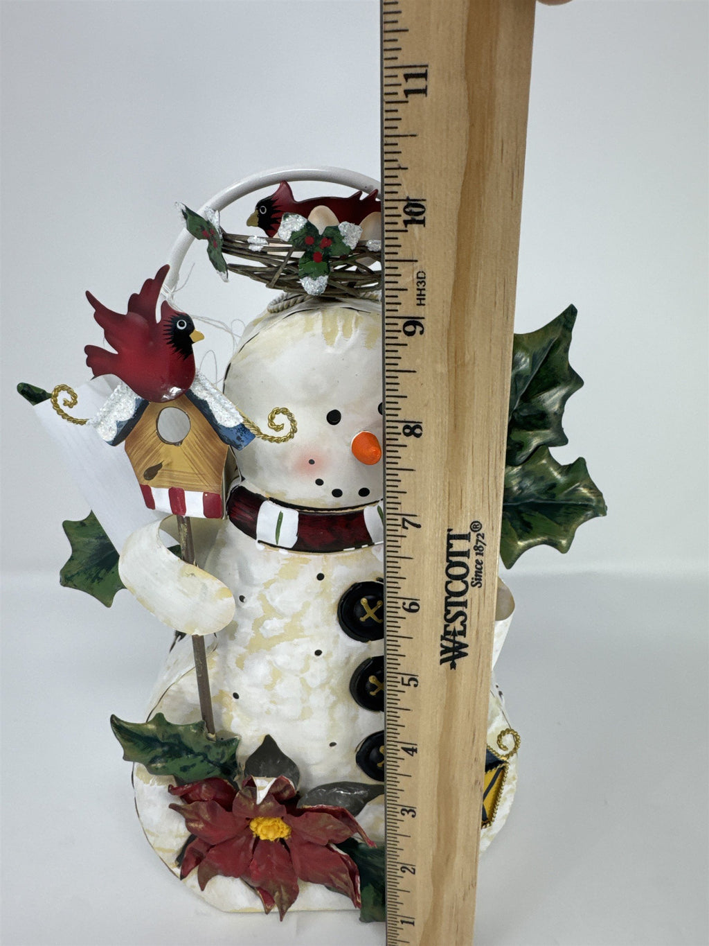 Home Interiors 57040 Metal Snowman Votive Candle Holder Birdhouse Cardinal 10"