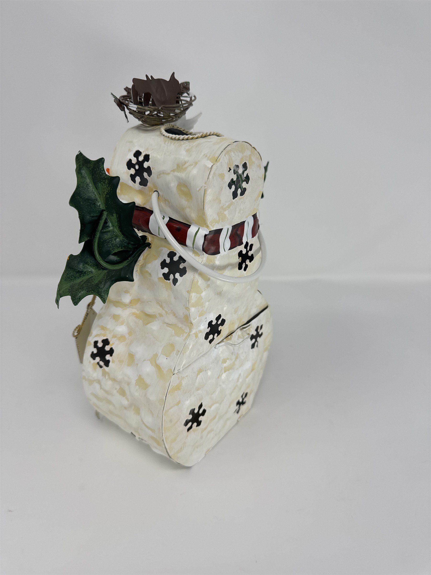 Home Interiors 57040 Metal Snowman Votive Candle Holder Birdhouse Cardinal 10"