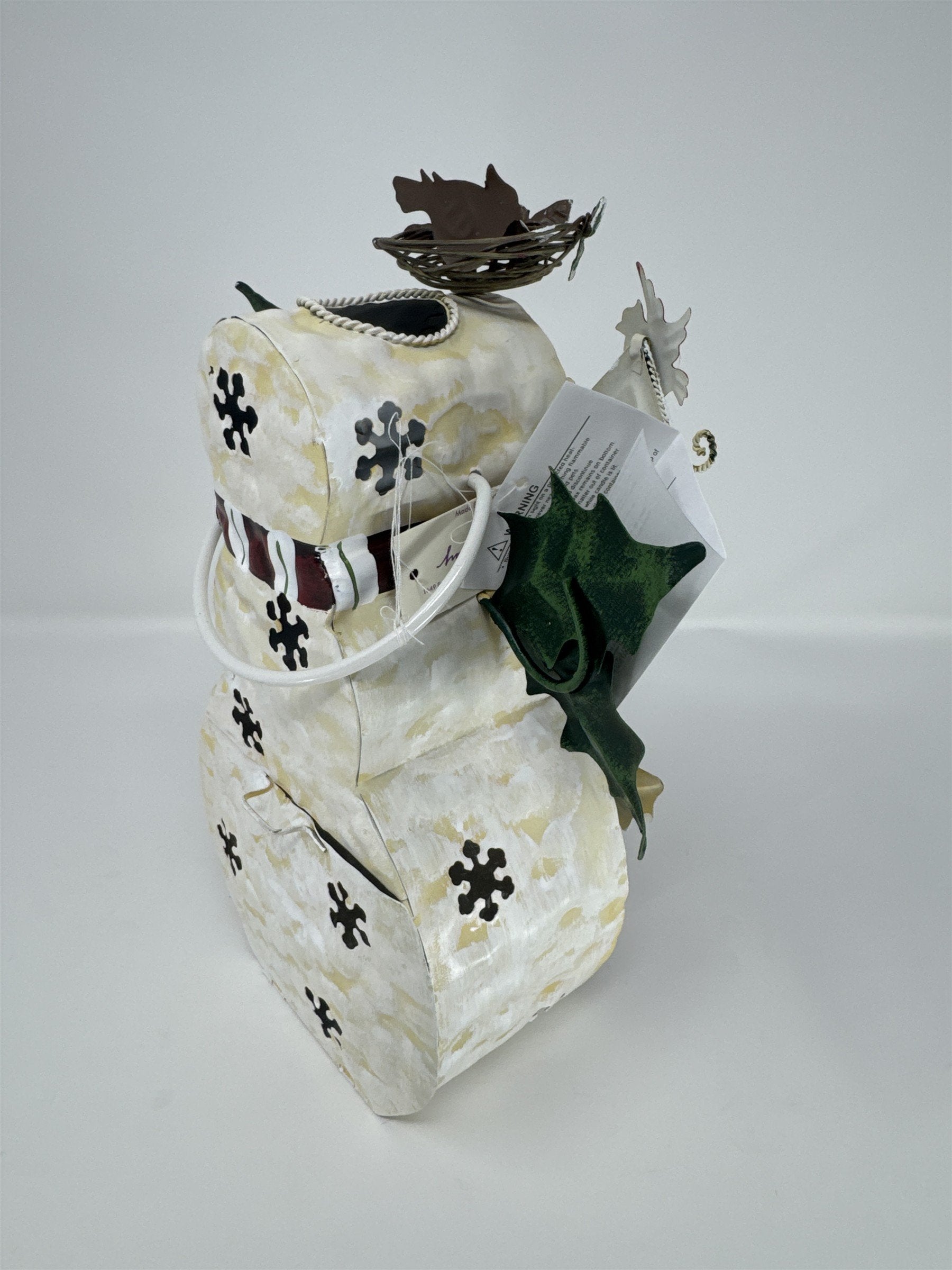 Home Interiors 57040 Metal Snowman Votive Candle Holder Birdhouse Cardinal 10"