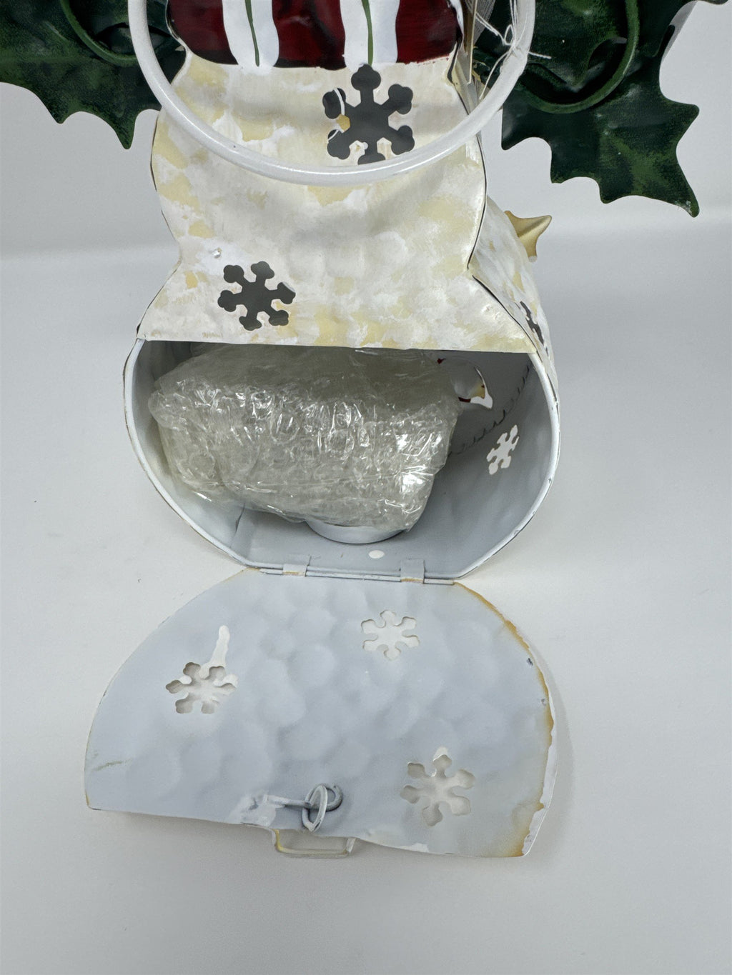 Home Interiors 57040 Metal Snowman Votive Candle Holder Birdhouse Cardinal 10"