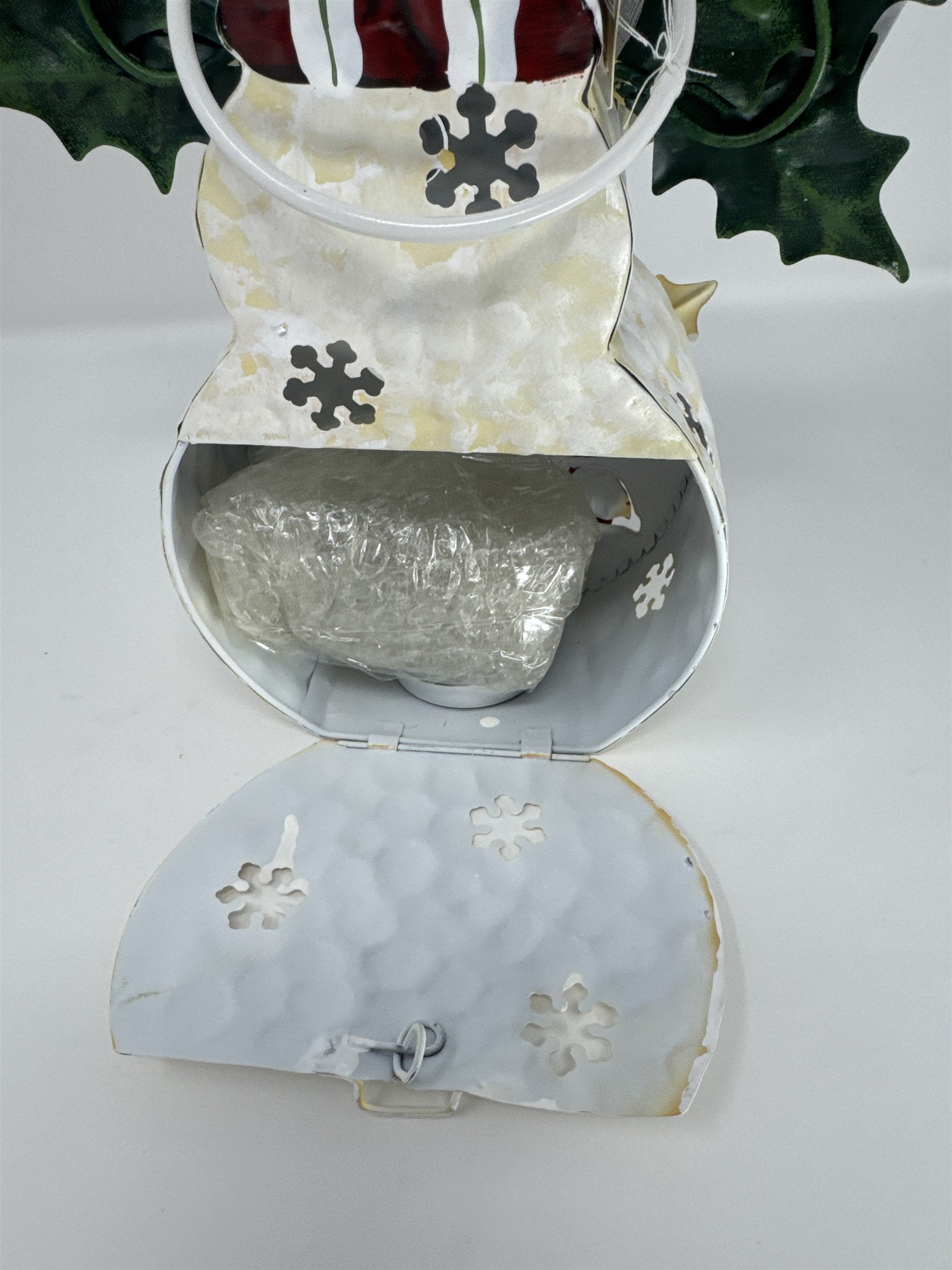 Home Interiors 57040 Metal Snowman Votive Candle Holder Birdhouse Cardinal 10"