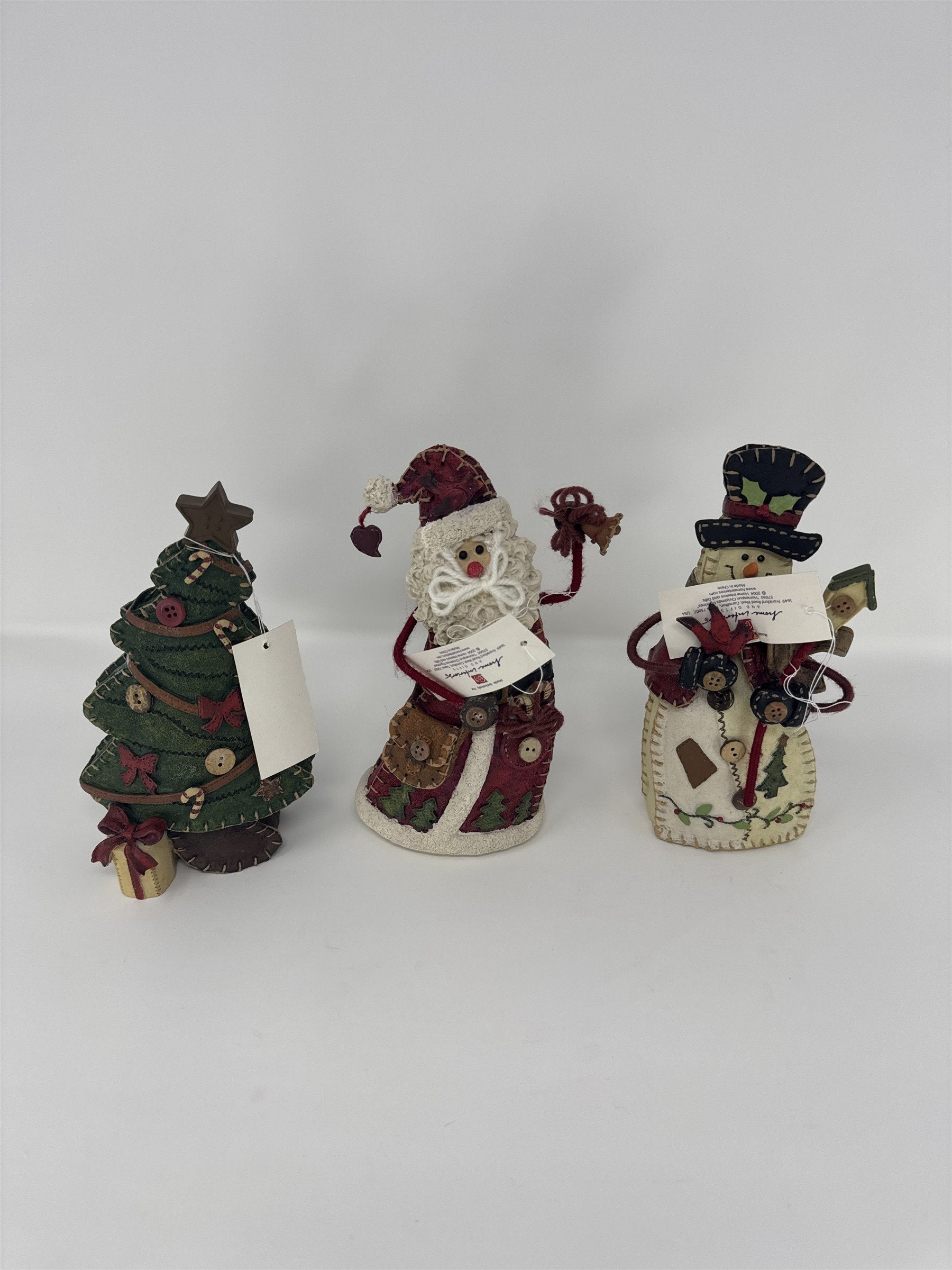 Home Interiors 57060 Country Christmas Figurine Set of 3 Santa Snowman Tree NIB