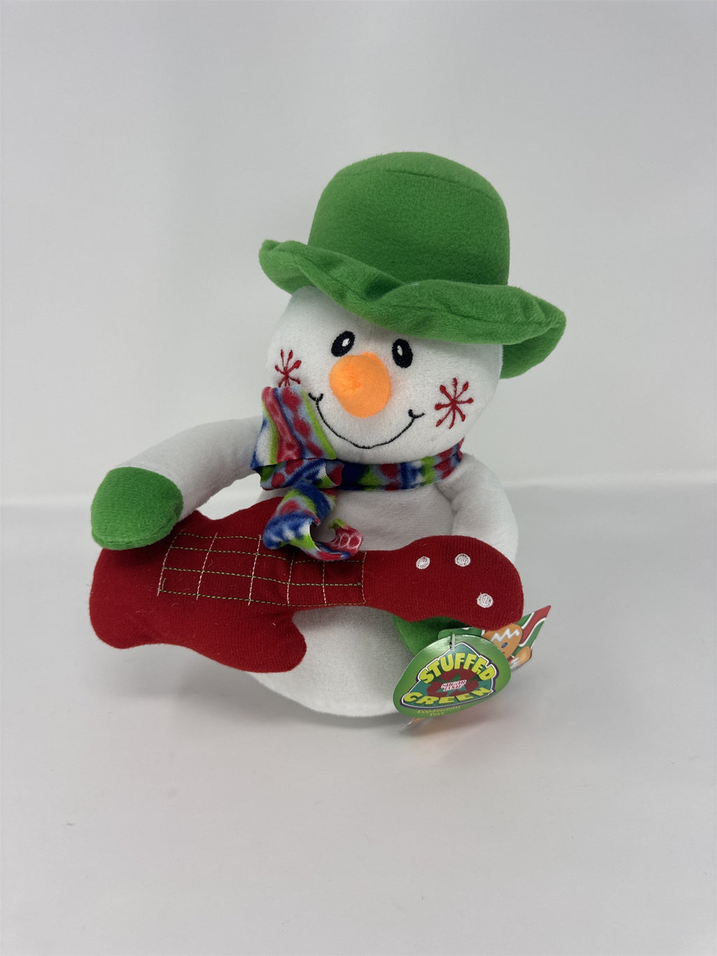 Stuffed Creek Snowman Plush Christmas Guitar Green Hat Musical Holiday Decor