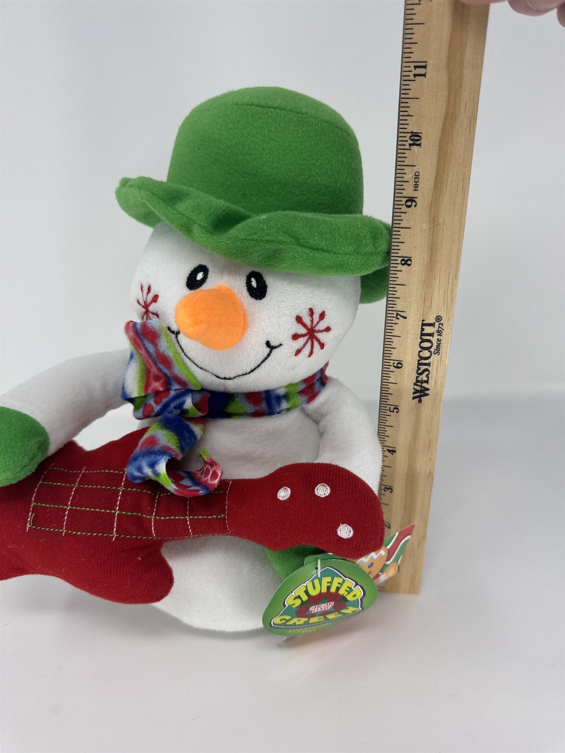 Stuffed Creek Snowman Plush Christmas Guitar Green Hat Musical Holiday Decor