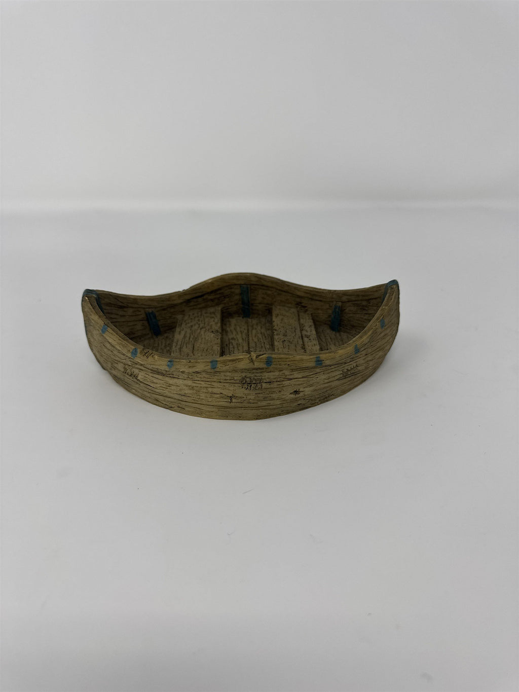 Nautical Row Boat Figurine Faux Wood Grain Resin Accents