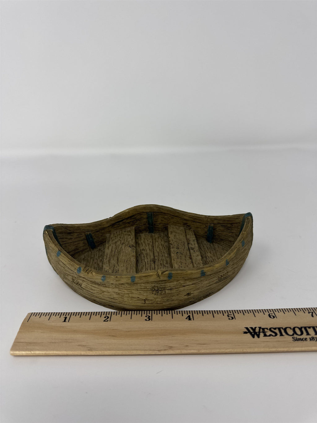 Nautical Row Boat Figurine Faux Wood Grain Resin Accents