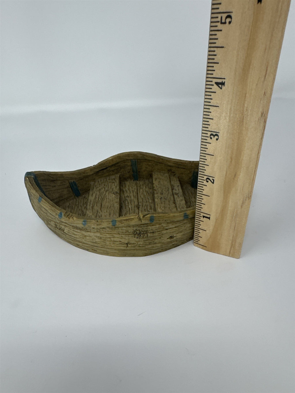 Nautical Row Boat Figurine Faux Wood Grain Resin Accents