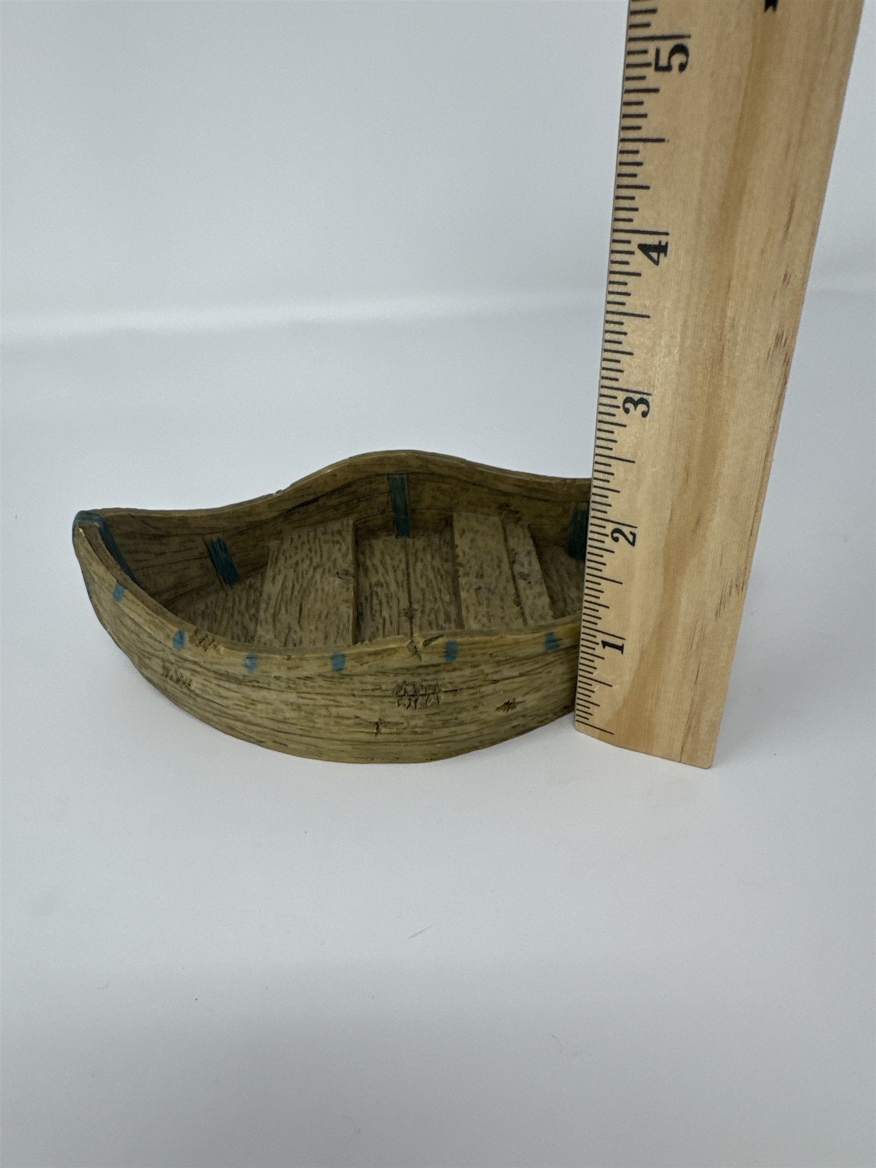 Nautical Row Boat Figurine Faux Wood Grain Resin Accents