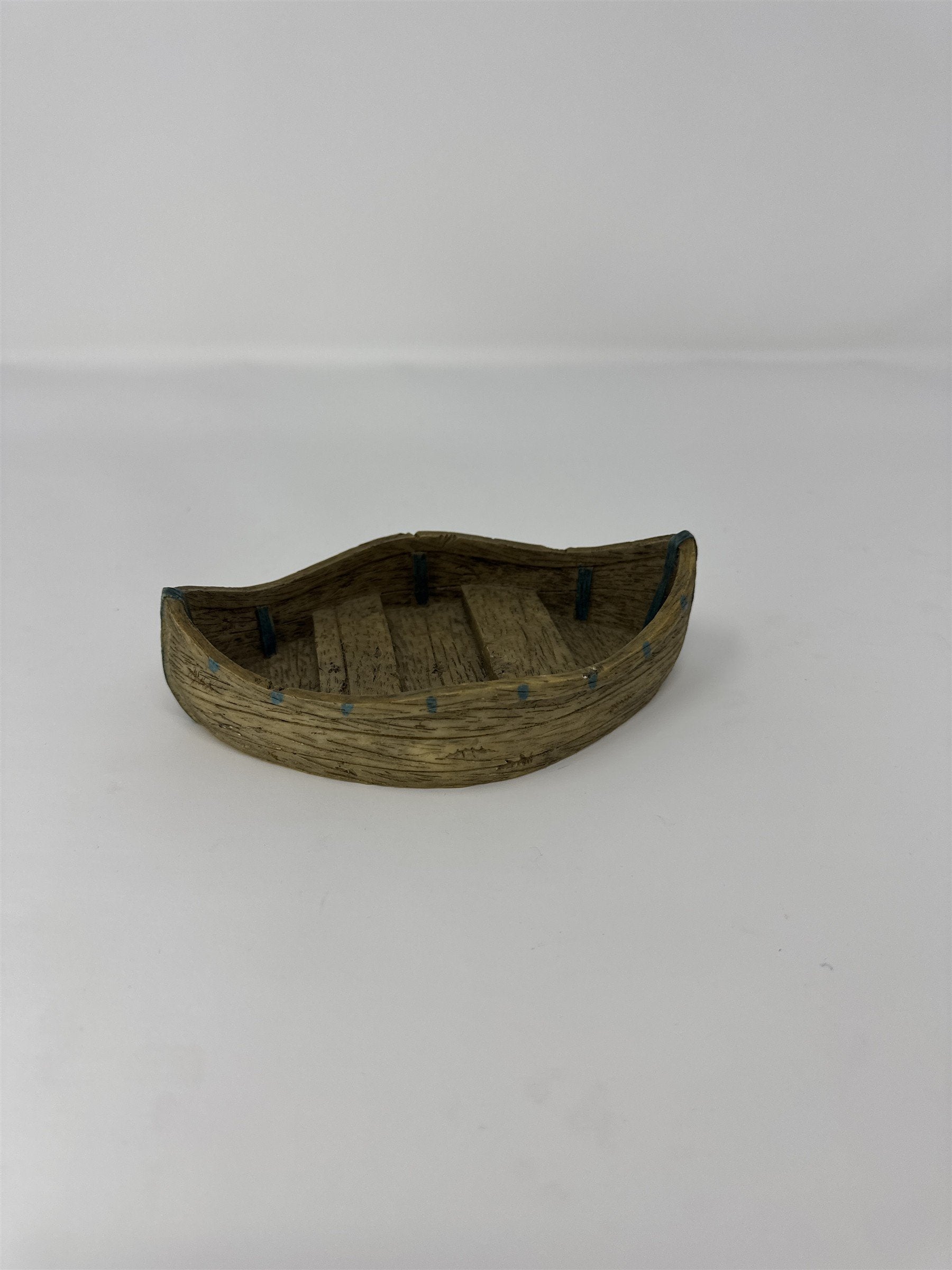 Nautical Row Boat Figurine Faux Wood Grain Resin Accents