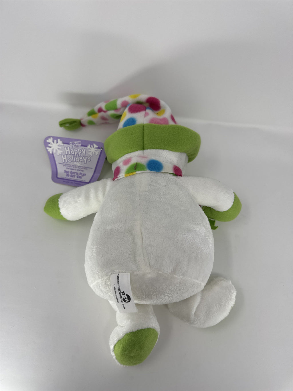 Sugar Loaf Snowman Plush Happy Holidays White Polka Dot Scarf Hat Stuffed Animal